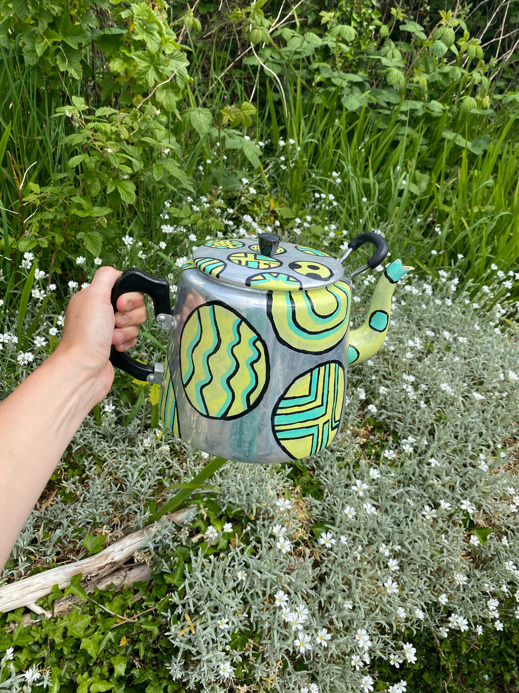 Geometric Curves: Stainless Steel Vintage Teapot Planter
