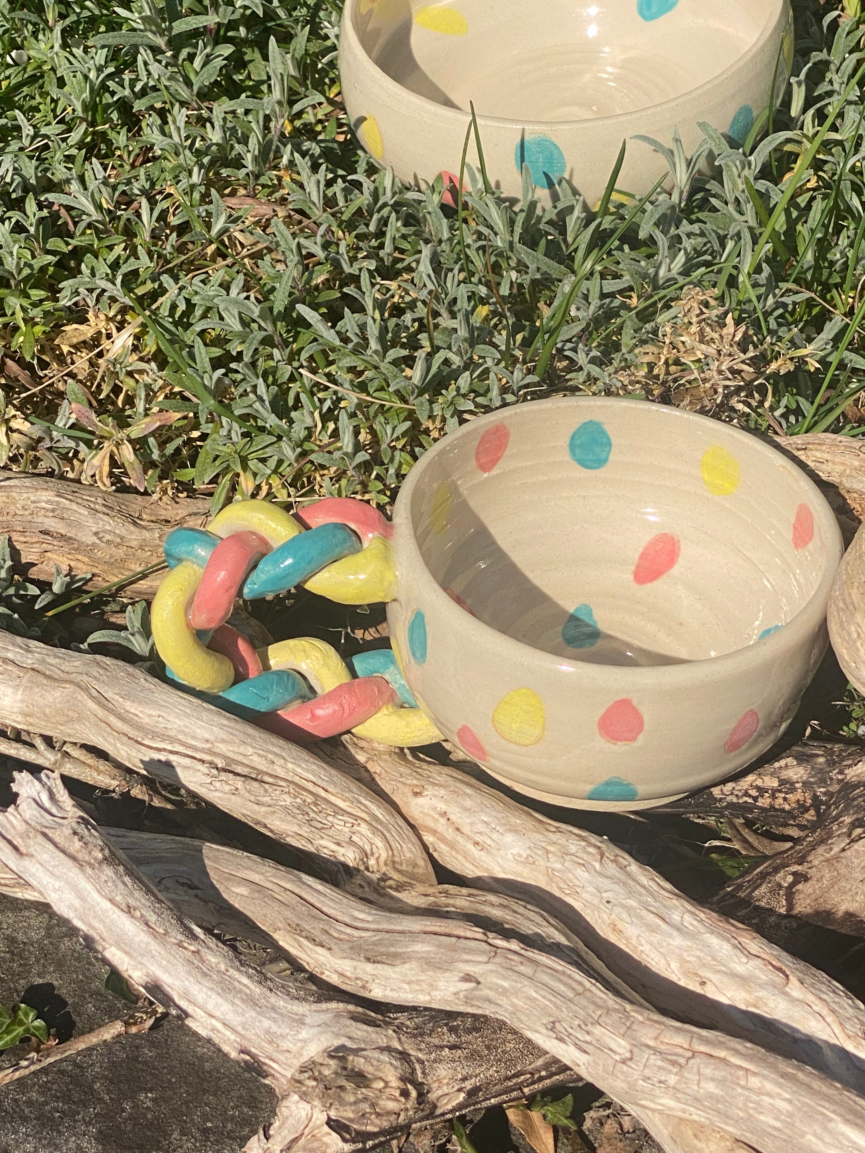 Spotty Mug Plaited Handle: Playful Stoneware for Everyday Rituals