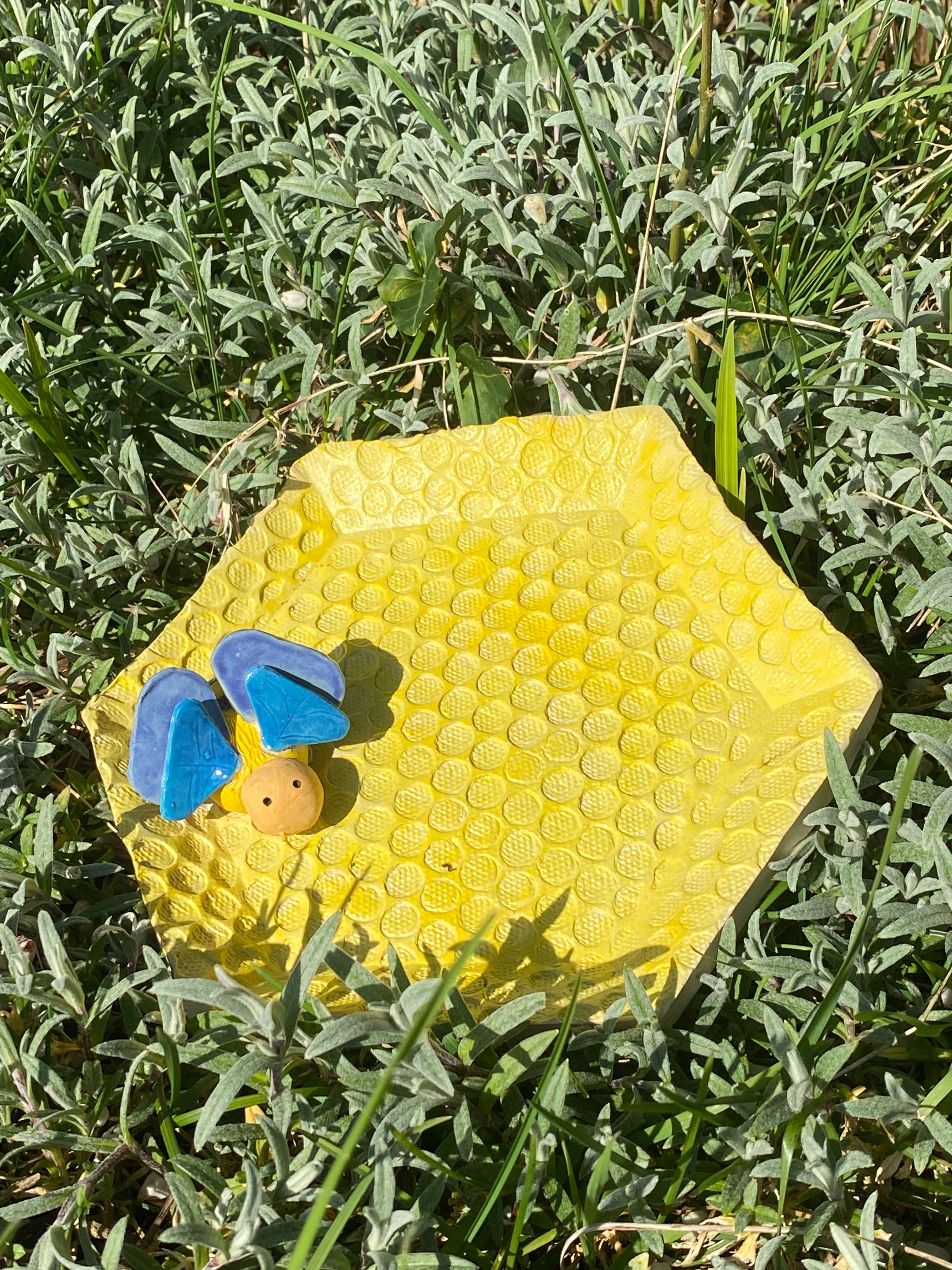Bee Wall/Display Plate — Handcrafted stoneware with a sunny bee motif for wall or shelf