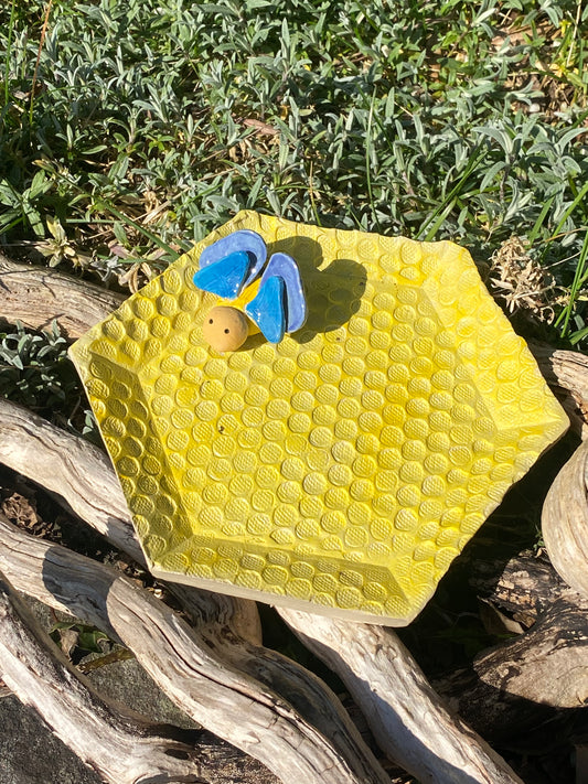Bee Wall/Display Plate — Handcrafted stoneware with a sunny bee motif for wall or shelf