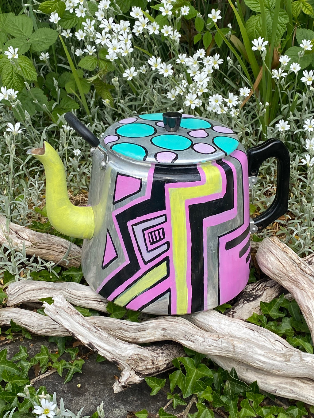 Stainless Steel Vintage Teapot Planter — Geometric Straights