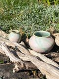 Narrow-Neck Green &amp; Opal Mini Pot — Cute, Compact Ceramic with Big Character