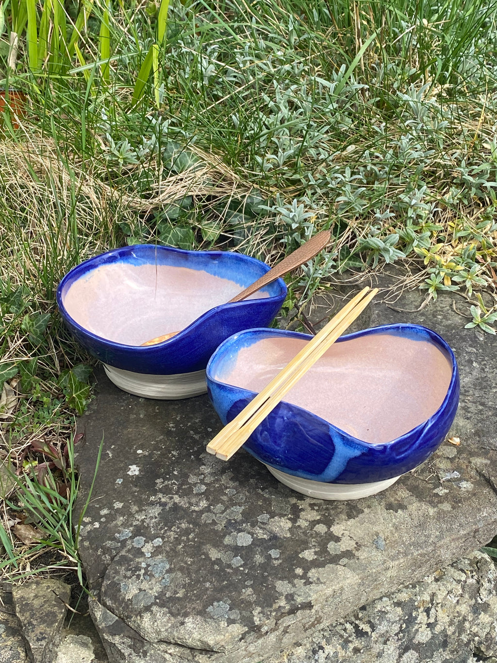 Blue Miso Bowls Pair — Handcrafted Stoneware in Ocean Blue