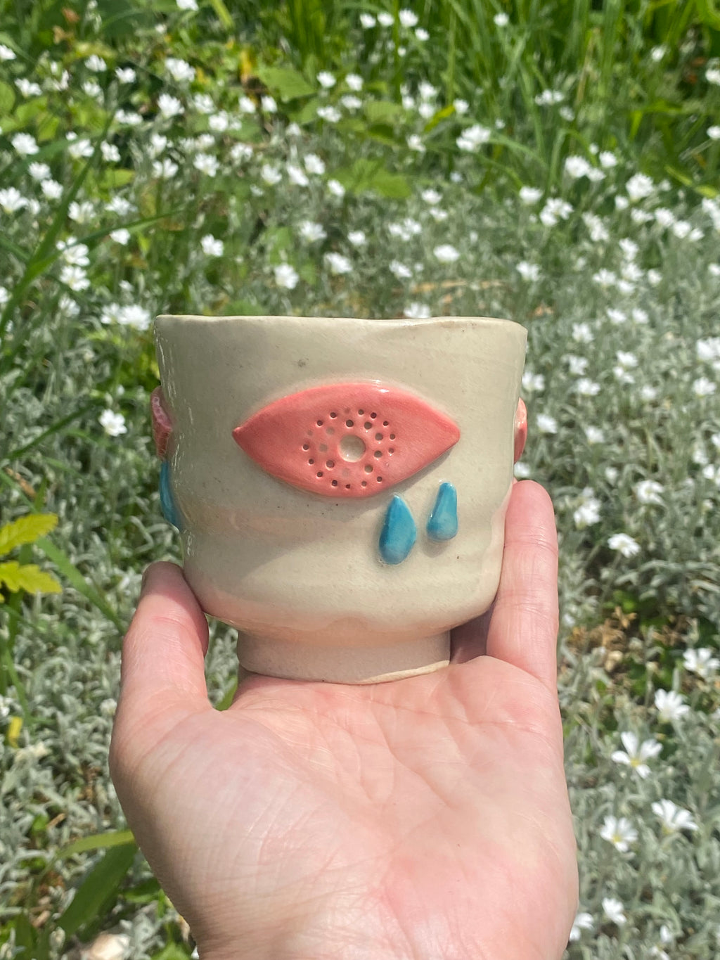Crying Eye Vessel — sculptural planter, pot or cup with quiet whimsy