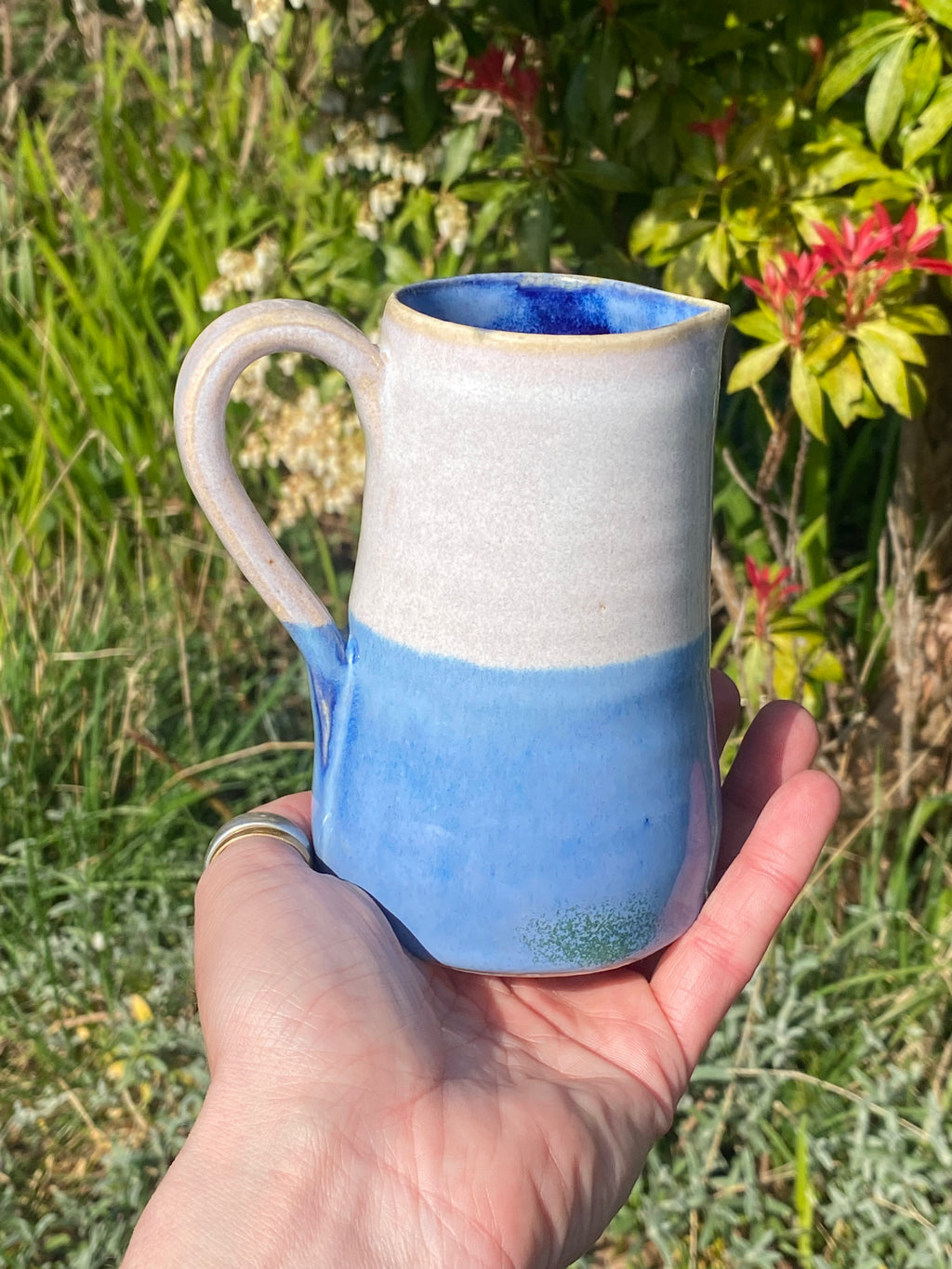 Blue & White Jug with Handle — Handcrafted Ceramic Charm