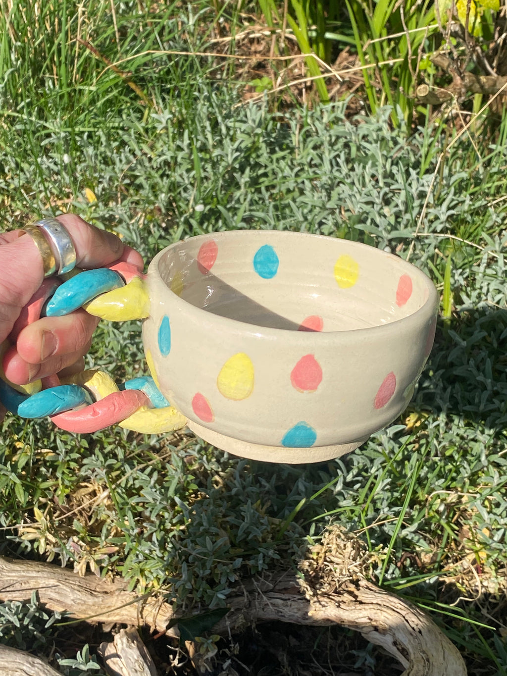 Spotty Mug Plaited Handle: Playful Stoneware for Everyday Rituals