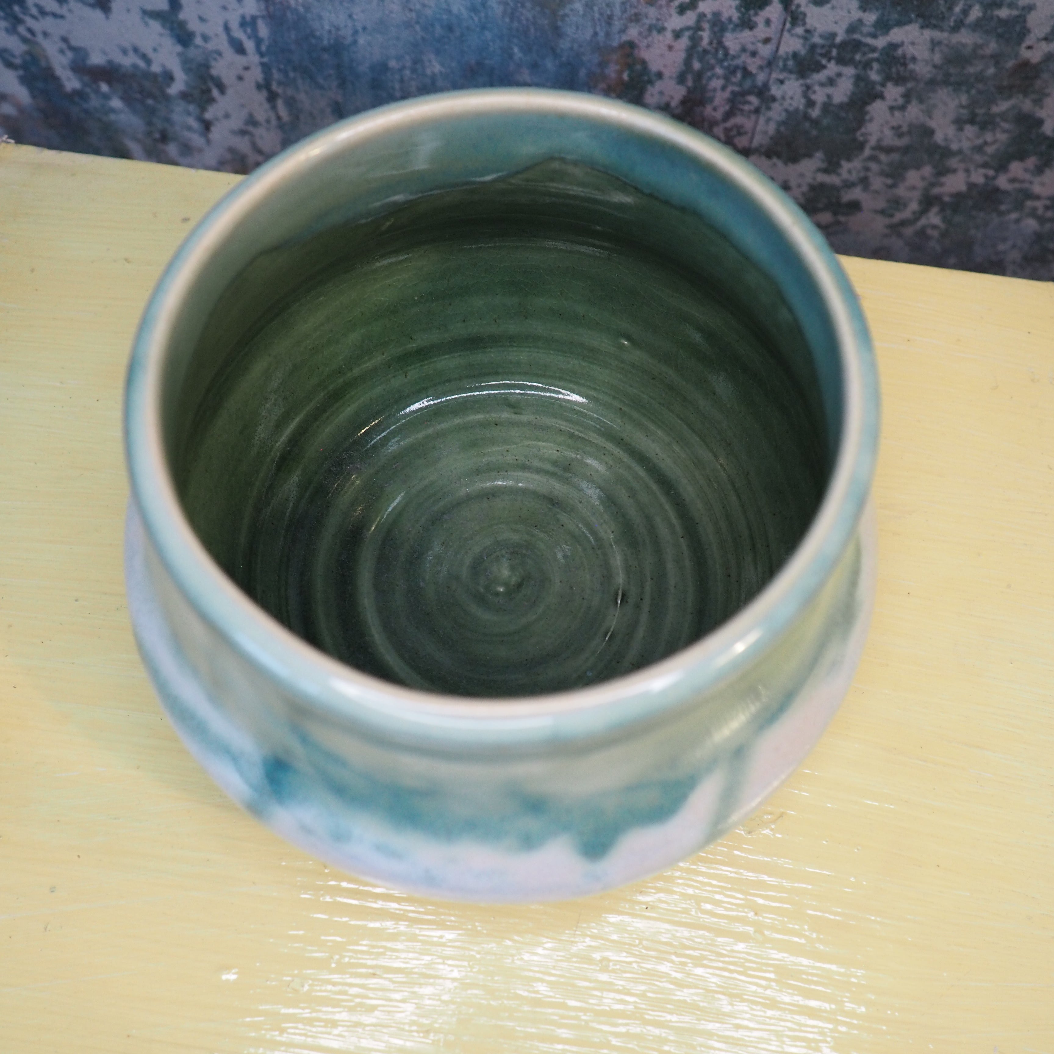 Dark Blue‑Green Opal Planter: Hand‑Thrown Ceramic Plant Holder