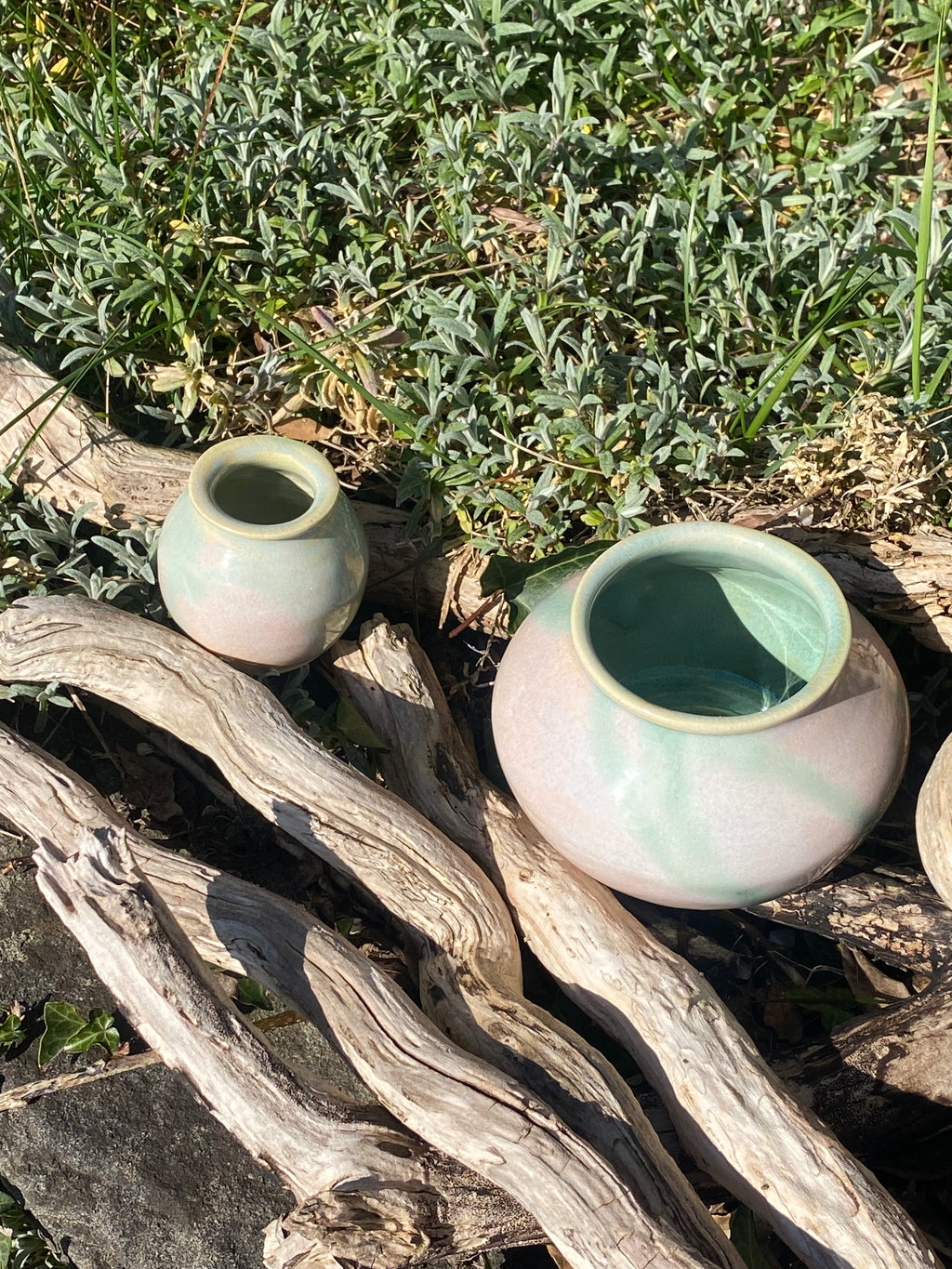 Narrow-Neck Green &amp; Opal Mini Pot — Cute, Compact Ceramic with Big Character