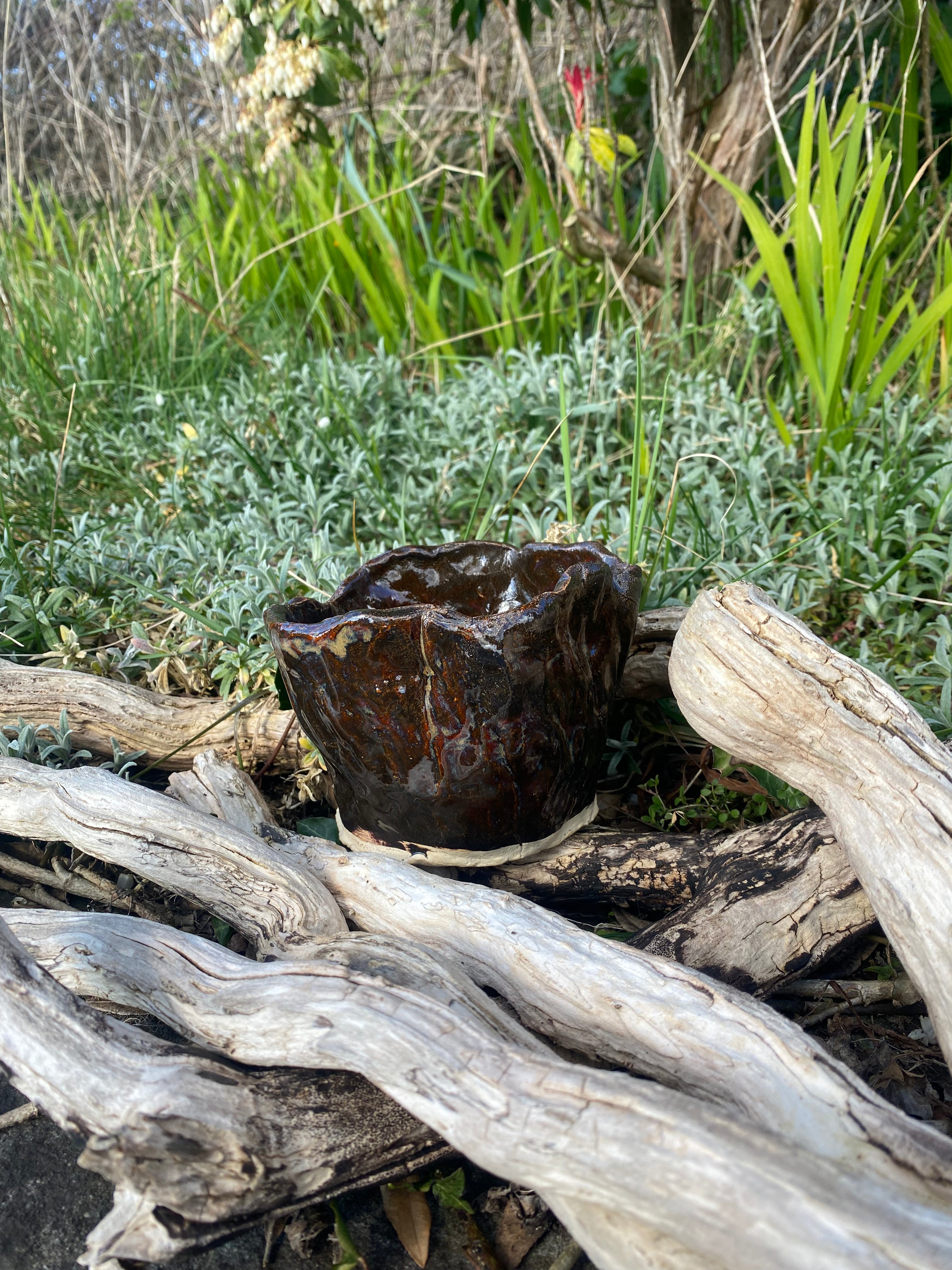 Brown Bin Bag Pot — eco-friendly stoneware planter with urban charm