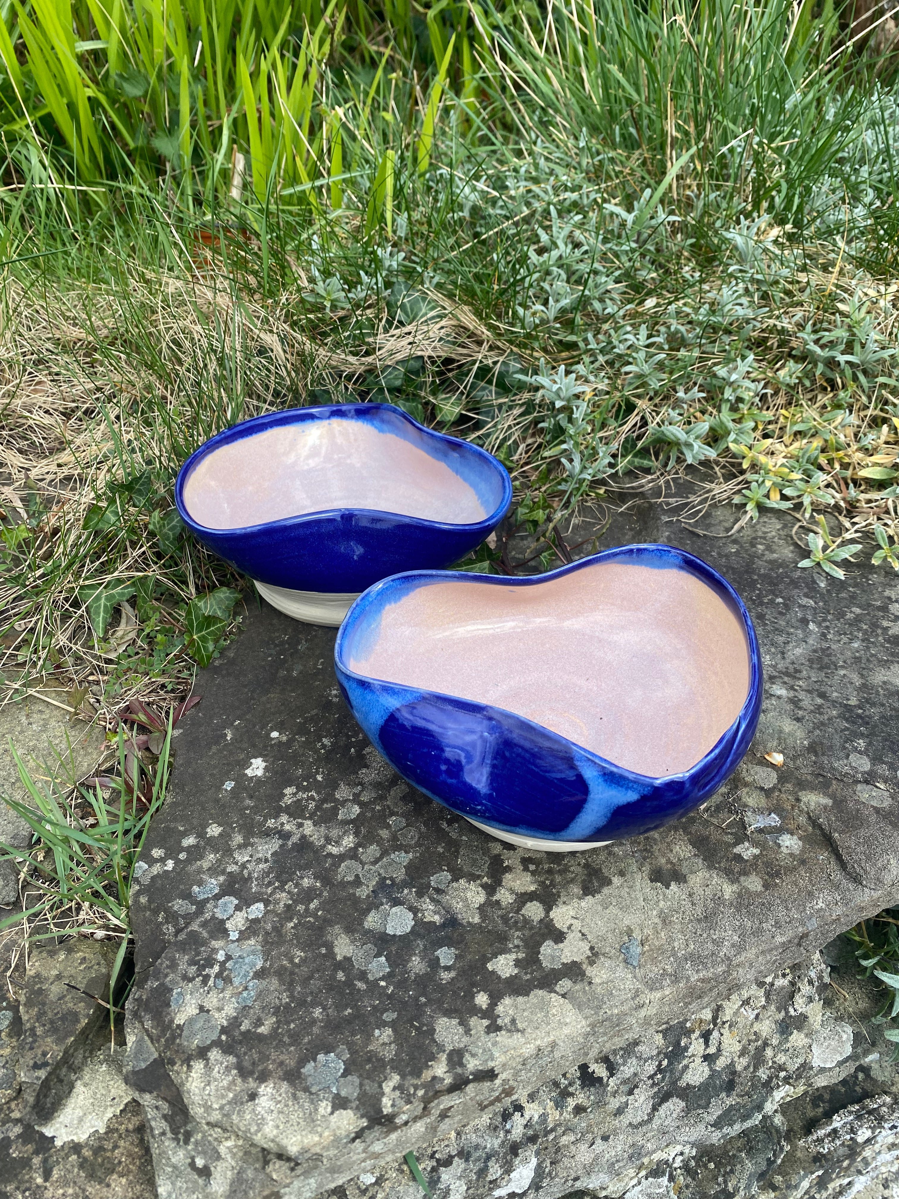 Blue Miso Bowls Pair — Handcrafted Stoneware in Ocean Blue