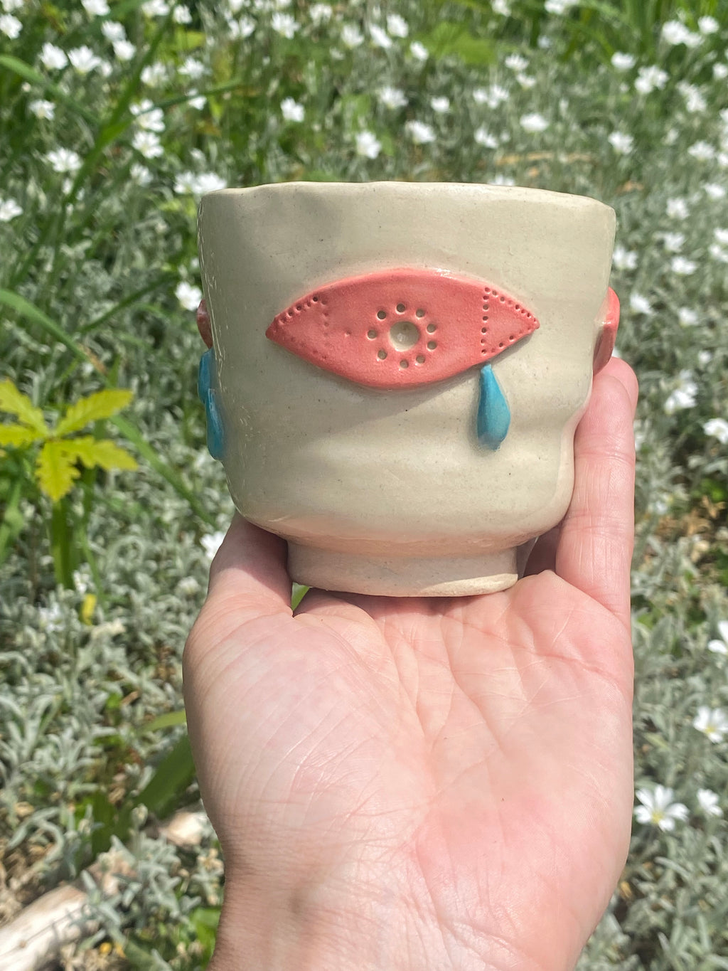 Crying Eye Vessel — sculptural planter, pot or cup with quiet whimsy
