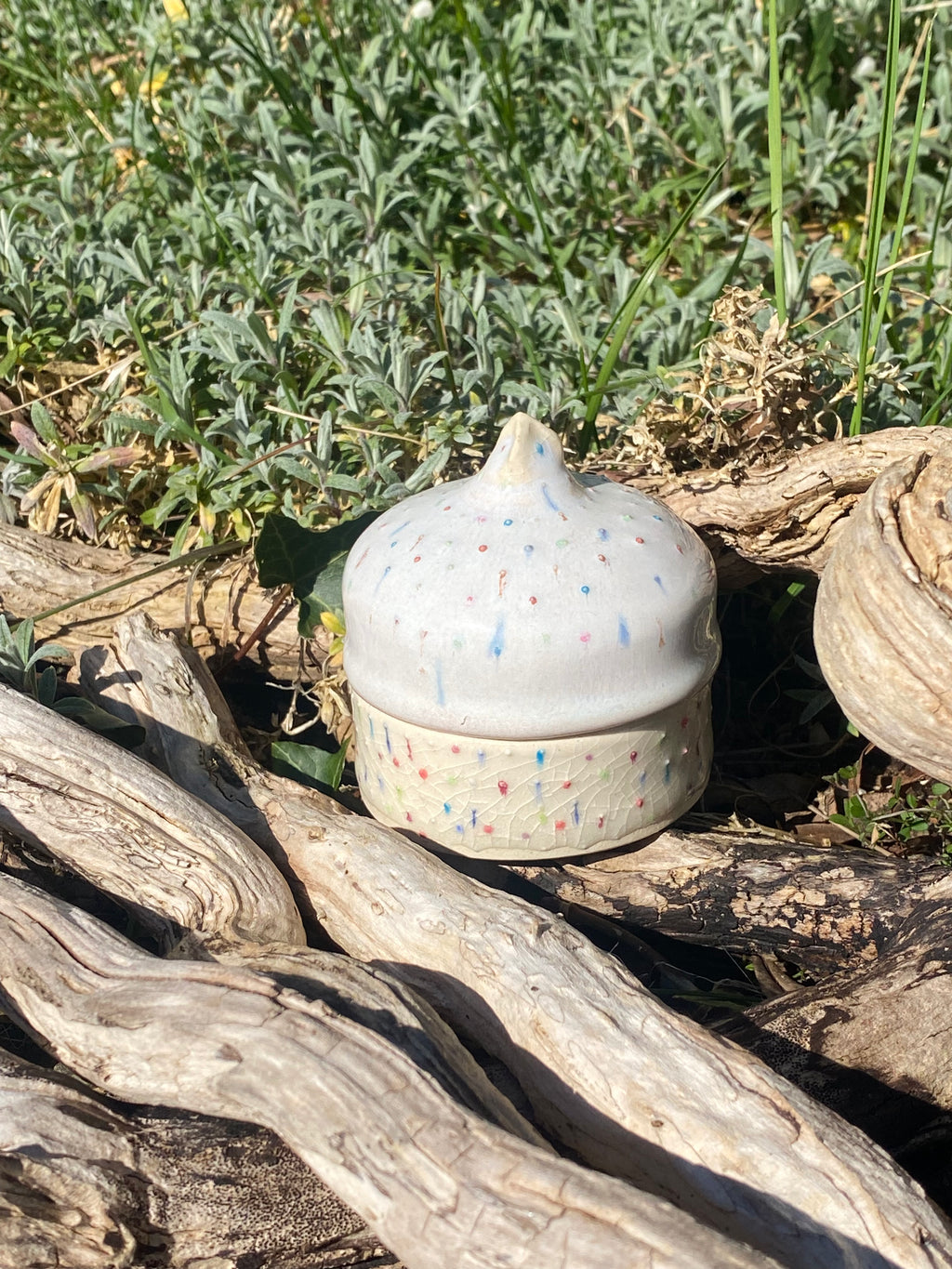 Hand-crafted Trinket Pot finished in a soft cake icing glaze