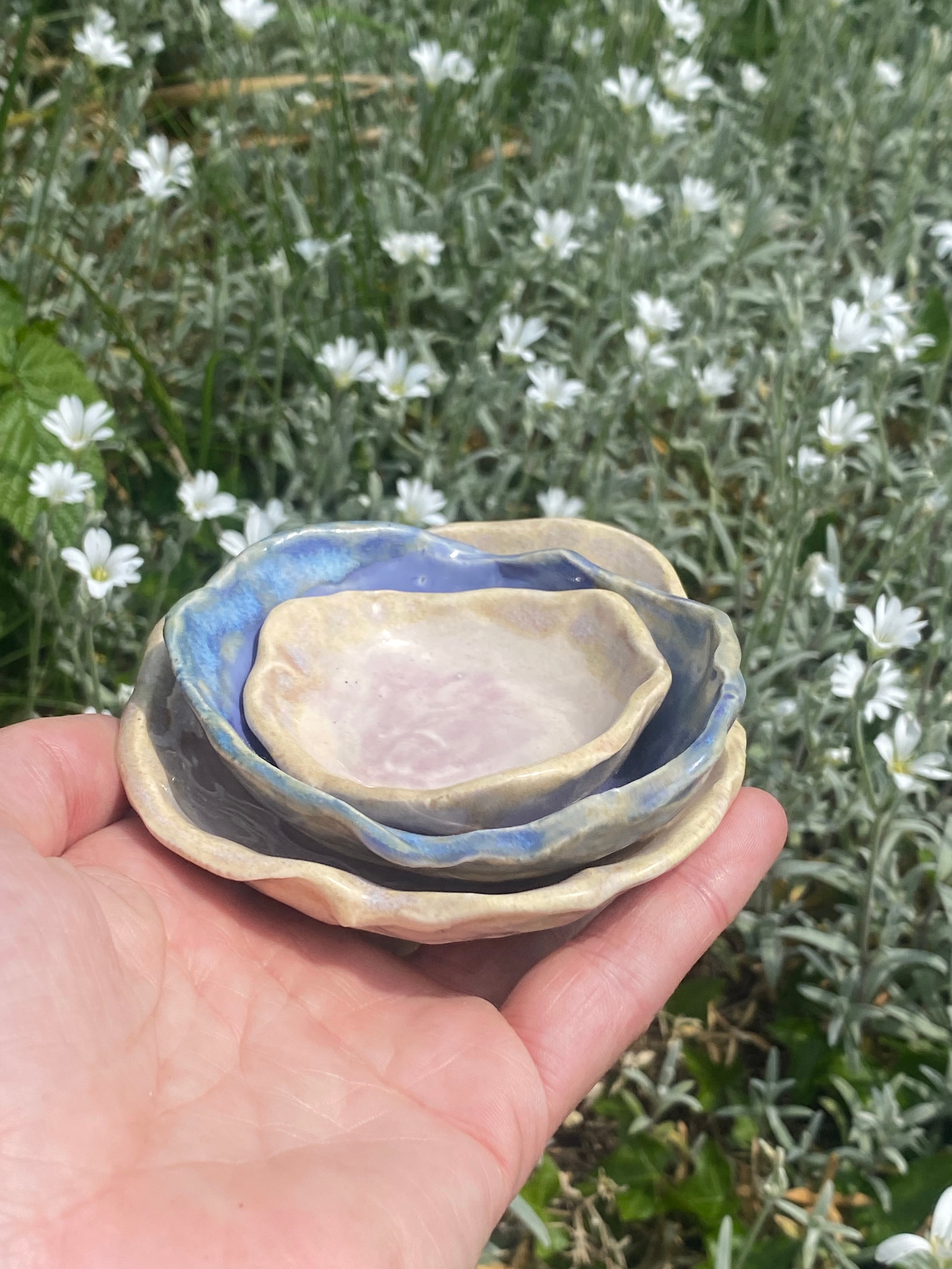 3 mini stacking bowls. You are magic. Dipping, art, trinkets. Blues