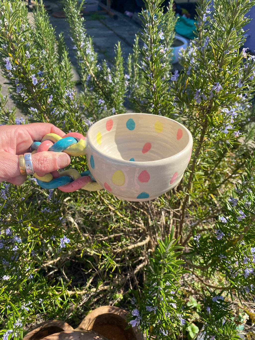 Spotty Mug Plaited Handle: Playful Stoneware for Everyday Rituals