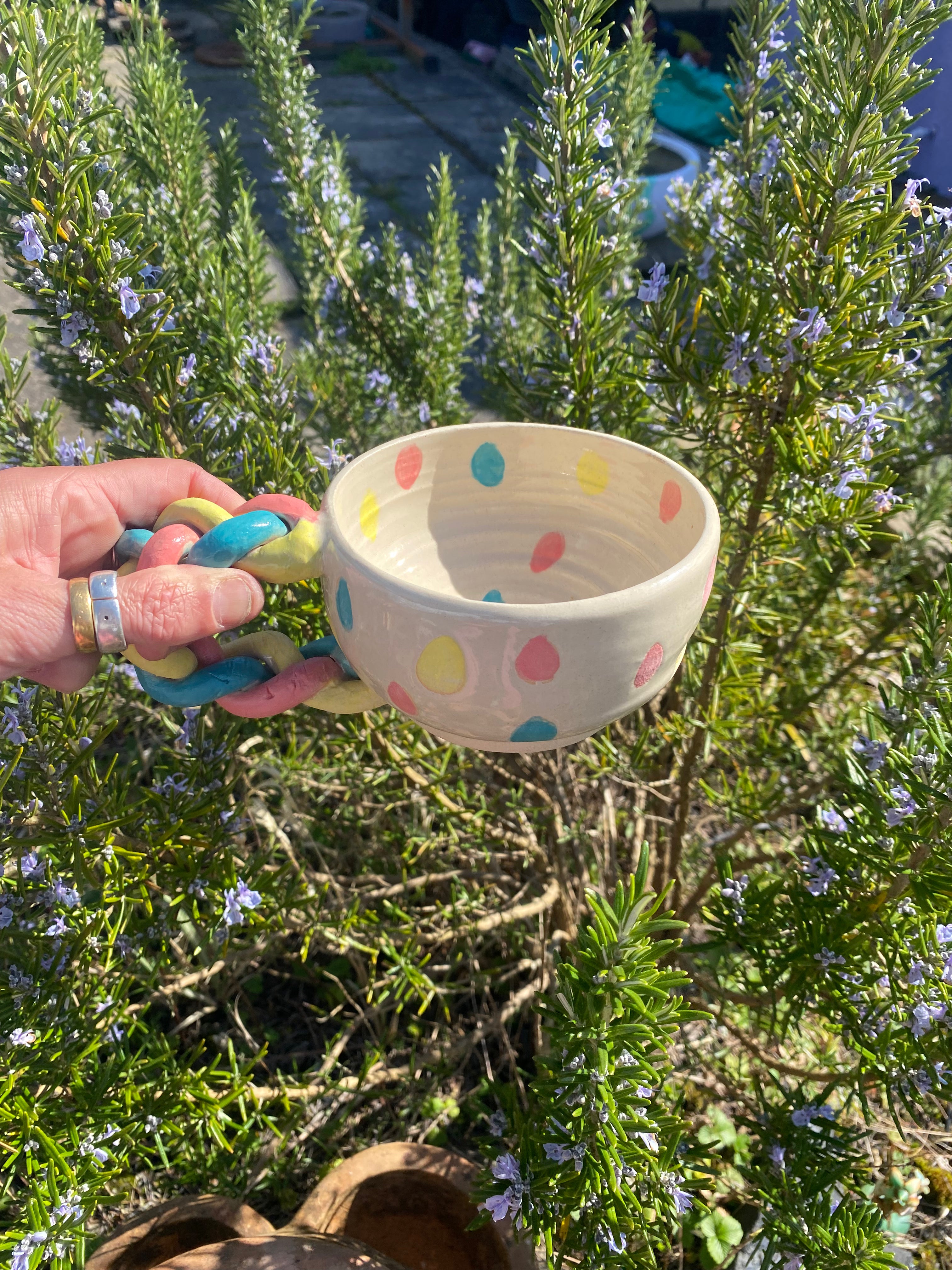 Spotty Mug Plaited Handle: Playful Stoneware for Everyday Rituals