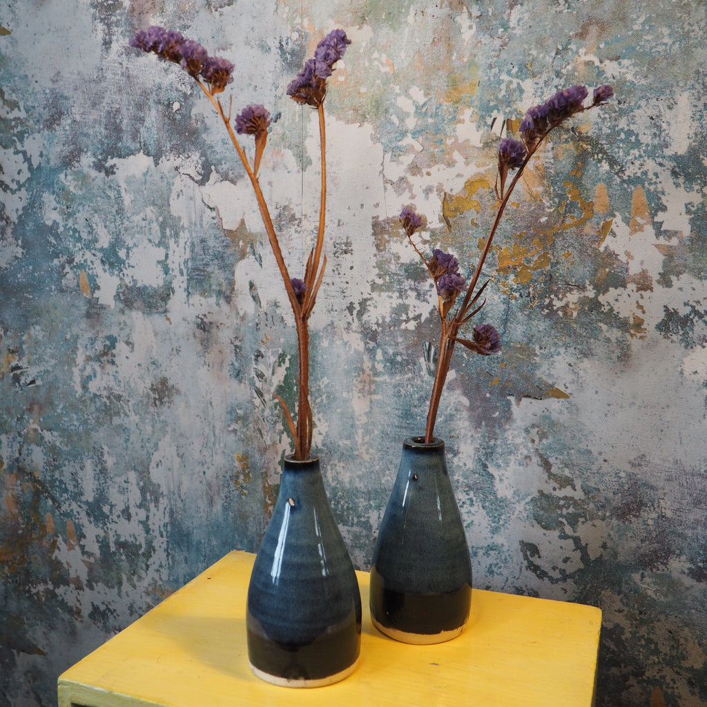 Blue Duo: Hand‑Thrown Stonewear Vases for a Single Stem (Pair)