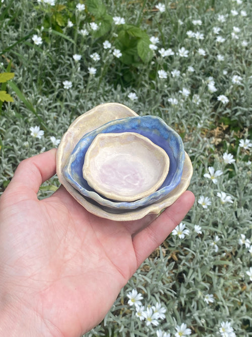 3 mini stacking bowls. You are magic. Dipping, art, trinkets. Blues