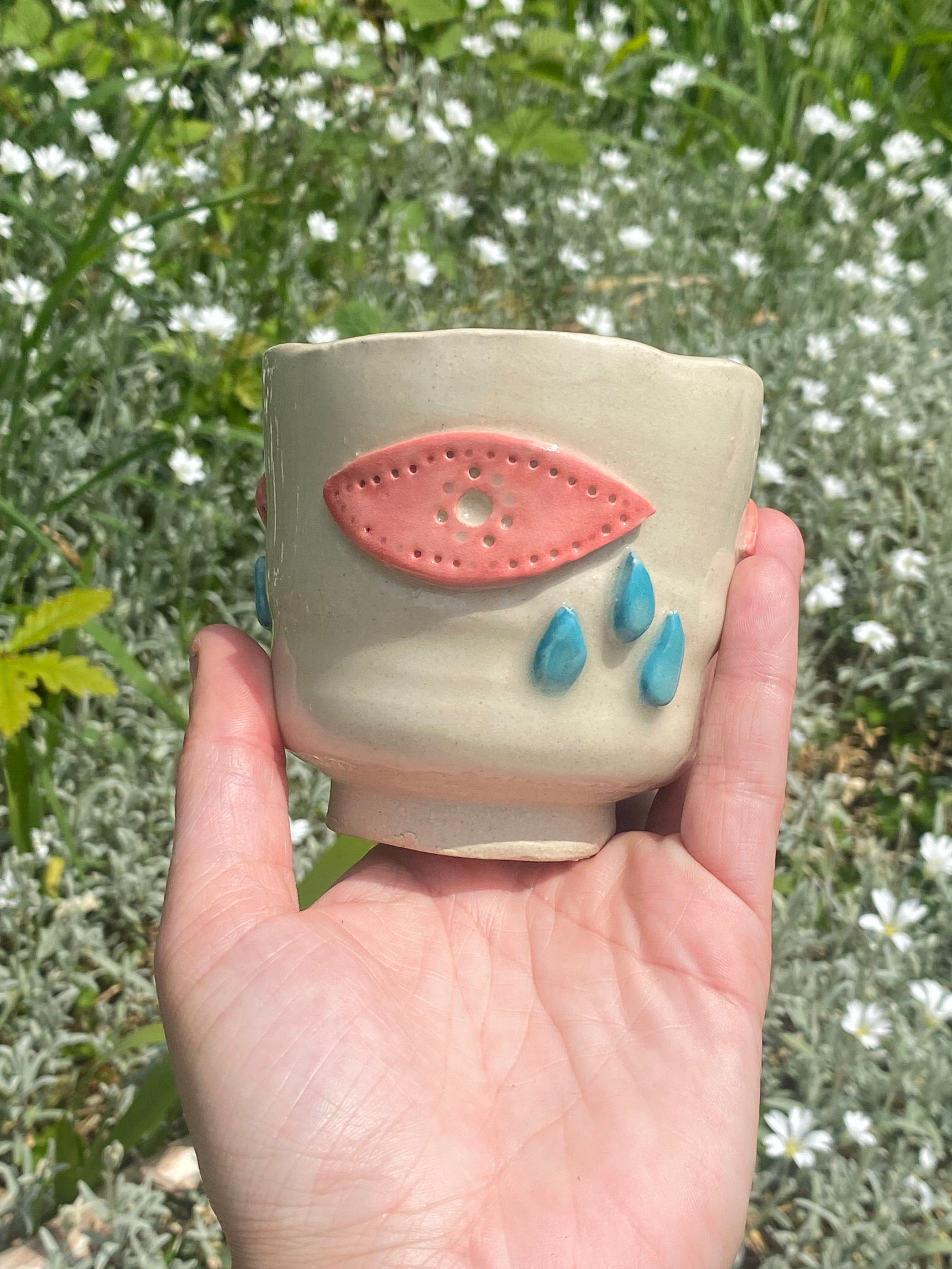 Crying Eye Vessel — sculptural planter, pot or cup with quiet whimsy