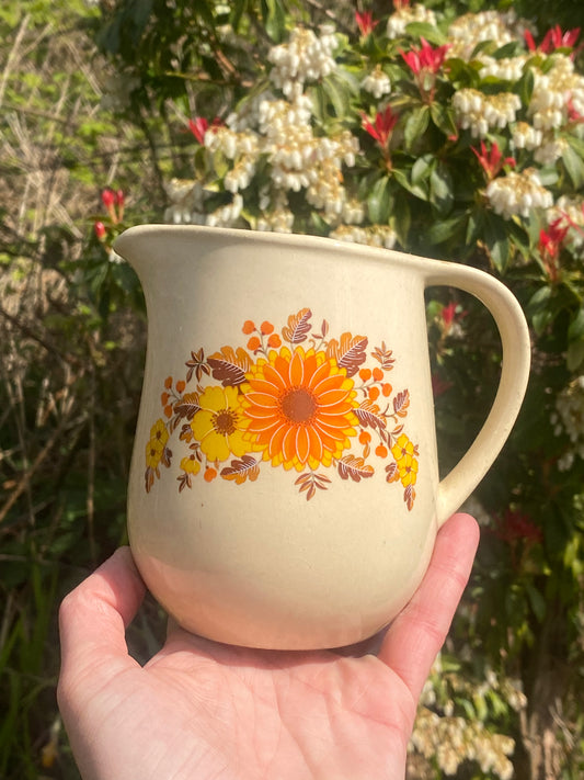 70s Floral Jug Vase — Hand-Painted Retro Beauty