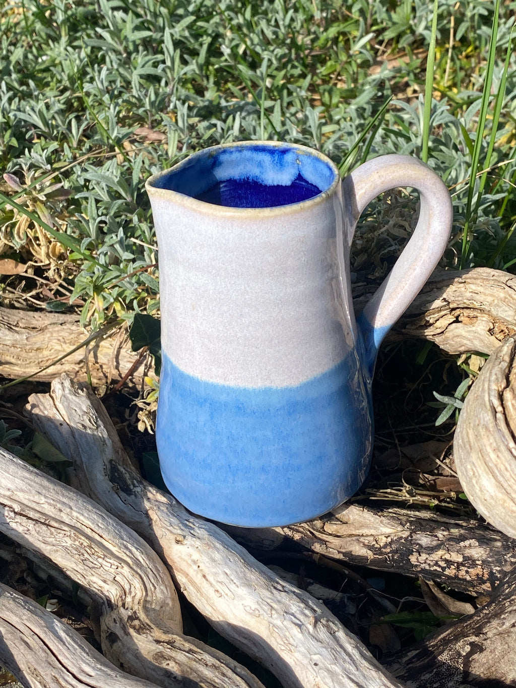 Blue & White Jug with Handle — Handcrafted Ceramic Charm