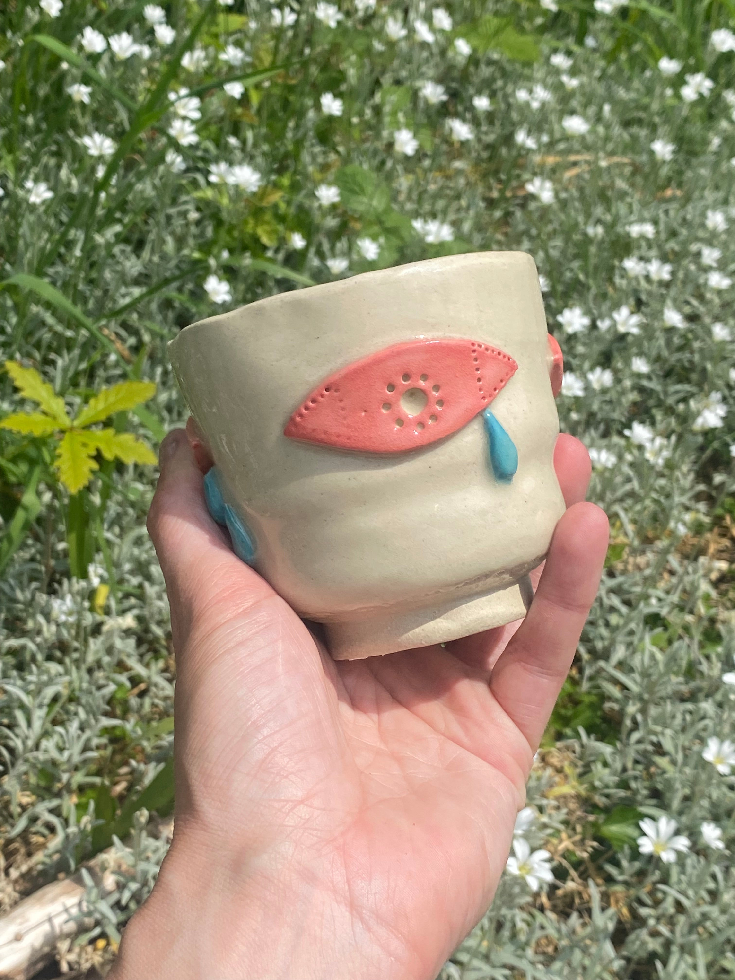 Crying Eye Vessel — sculptural planter, pot or cup with quiet whimsy