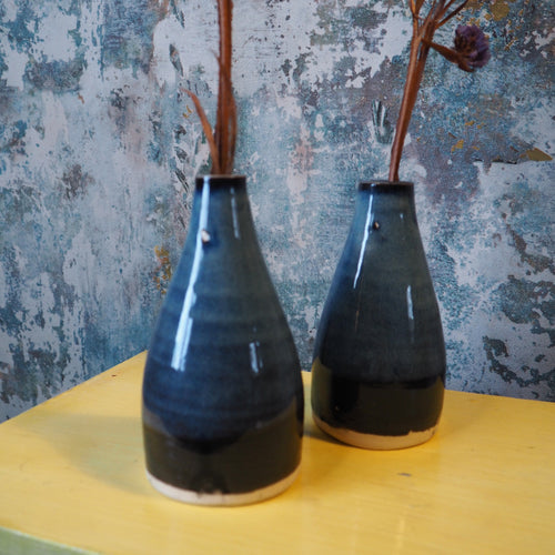 Blue Duo: Hand‑Thrown Stonewear Vases for a Single Stem (Pair)