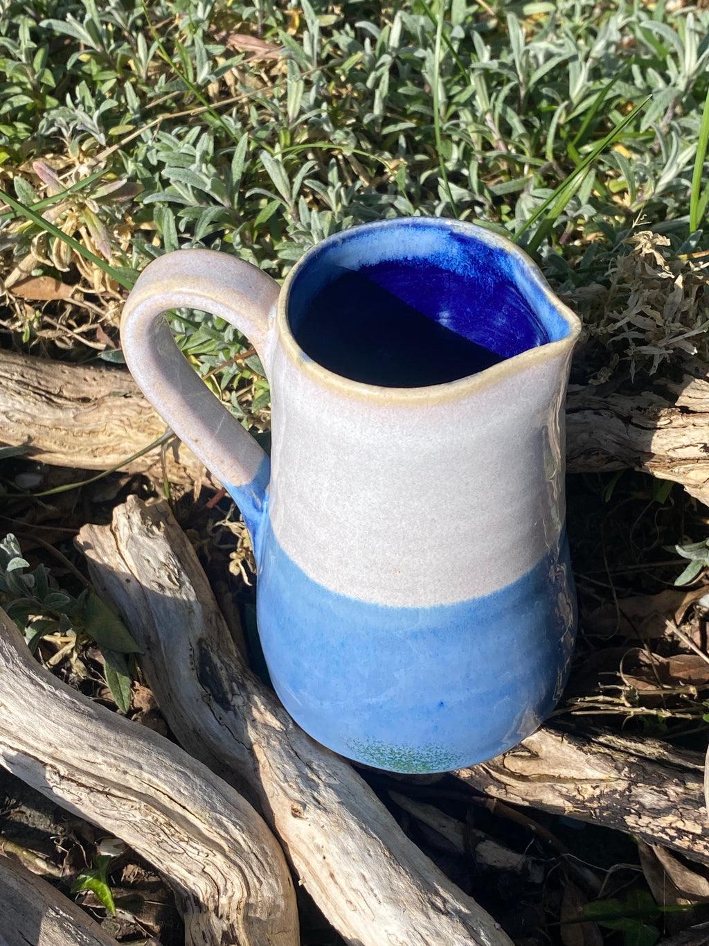 Blue & White Jug with Handle — Handcrafted Ceramic Charm