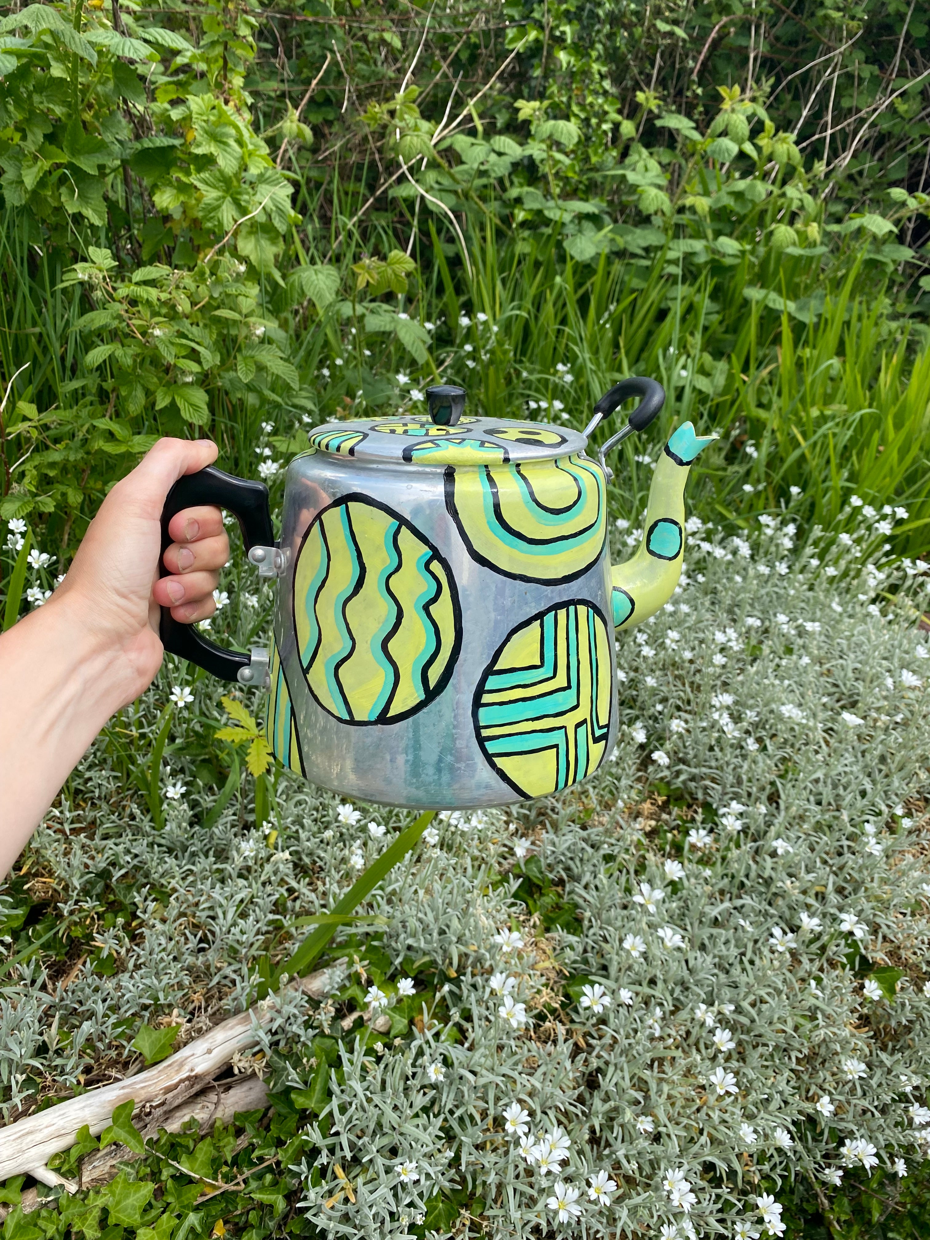 Geometric Curves: Stainless Steel Vintage Teapot Planter