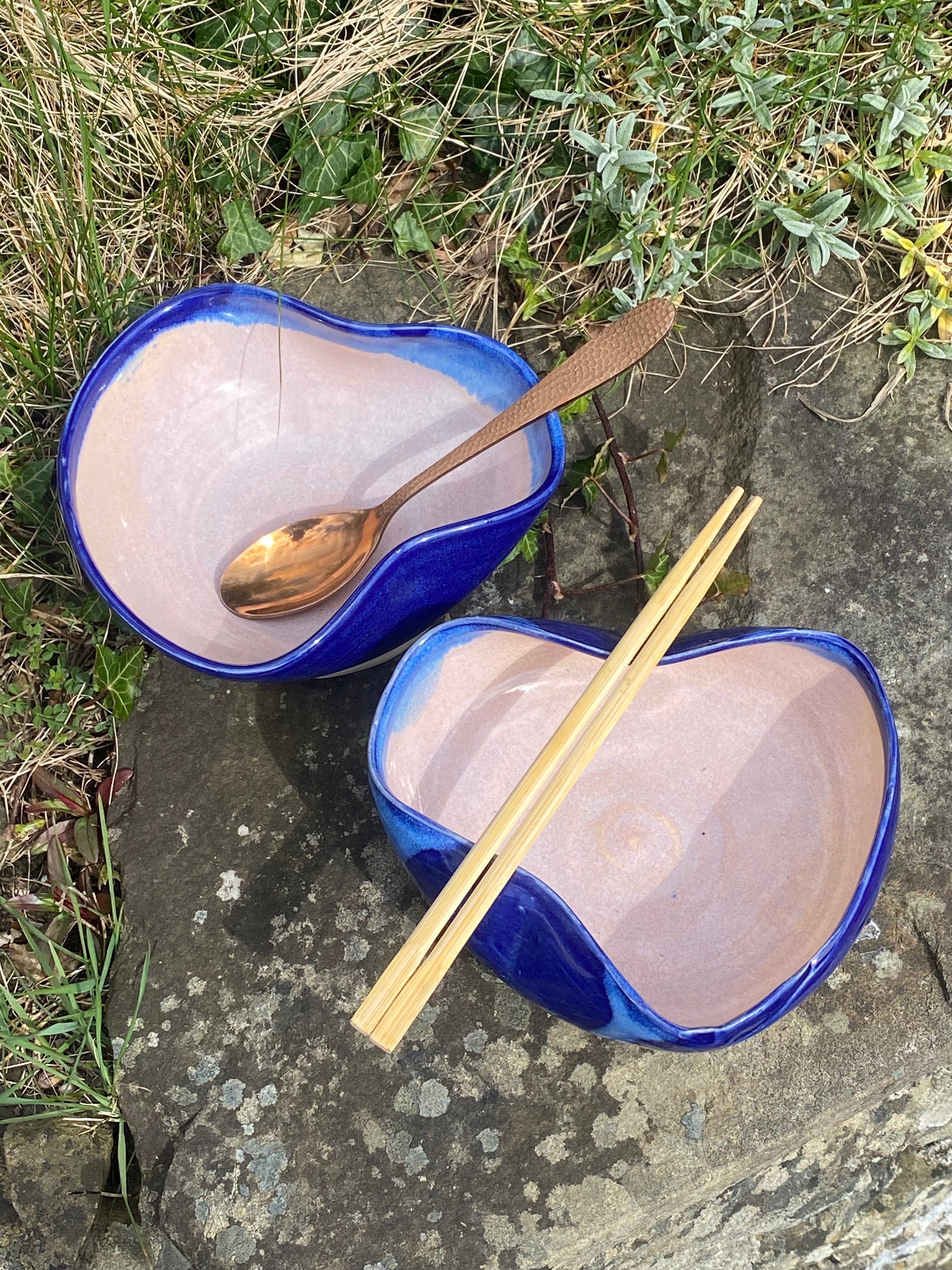 Blue Miso Bowls Pair — Handcrafted Stoneware in Ocean Blue