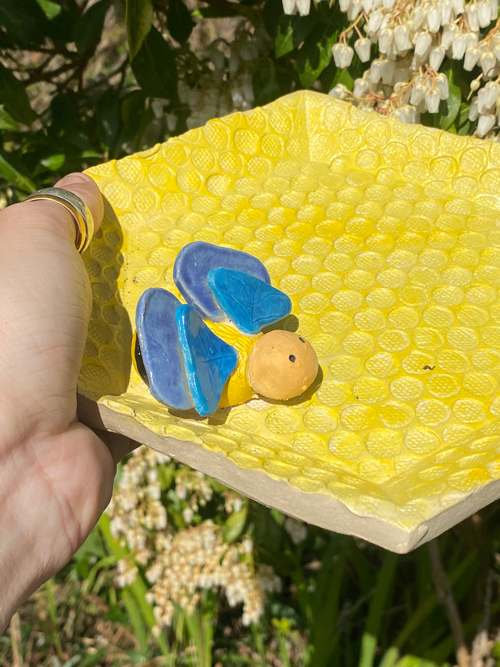 Bee Wall/Display Plate — Handcrafted stoneware with a sunny bee motif for wall or shelf