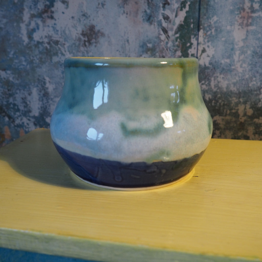 Dark Blue‑Green Opal Planter: Hand‑Thrown Ceramic Plant Holder