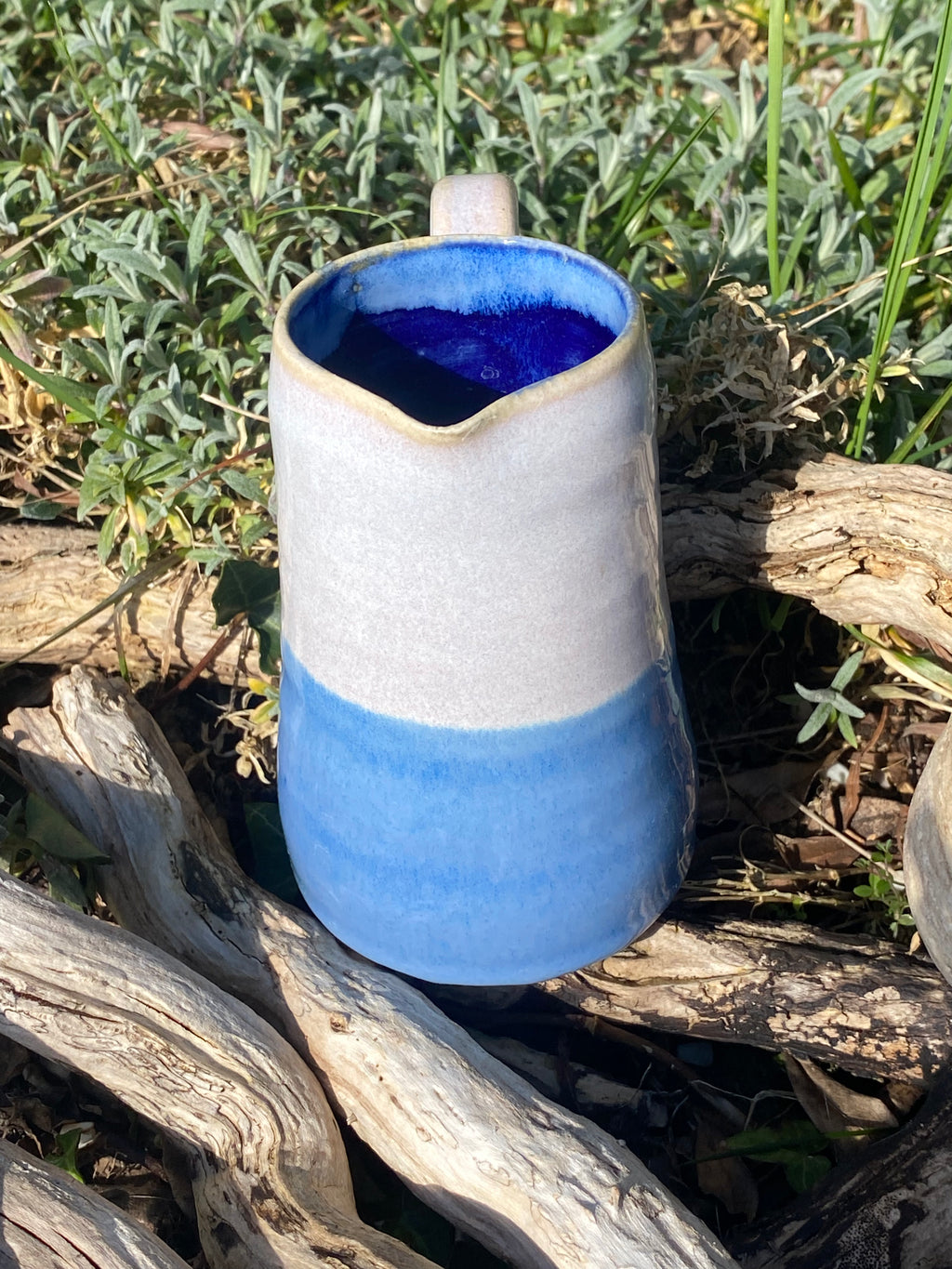 Blue & White Jug with Handle — Handcrafted Ceramic Charm