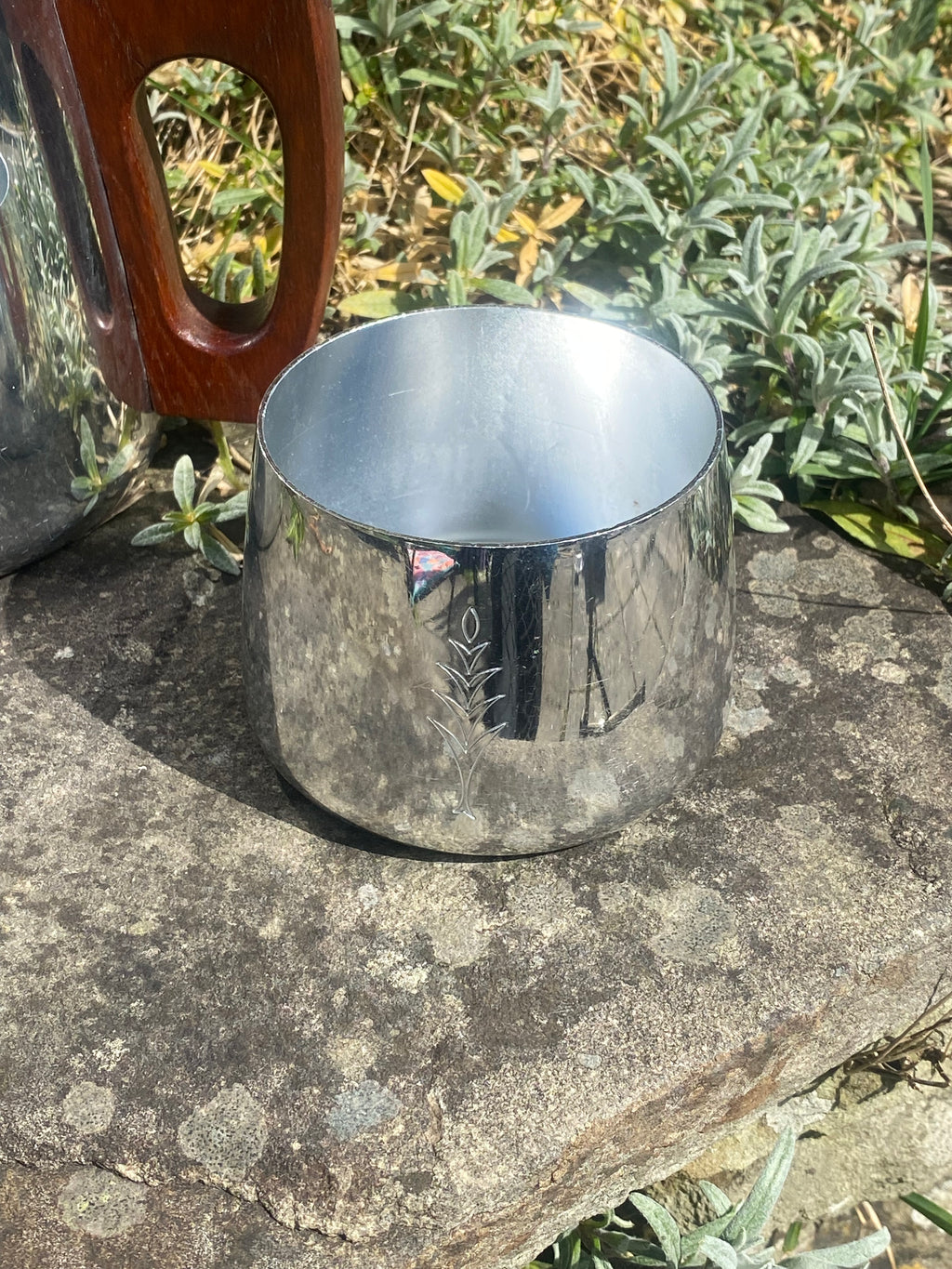 Mid‑Century Silver & Wood Coffee Set — 3‑Piece Elegance
