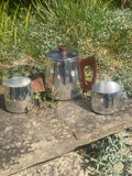 Mid‑Century Silver & Wood Coffee Set — 3‑Piece Elegance