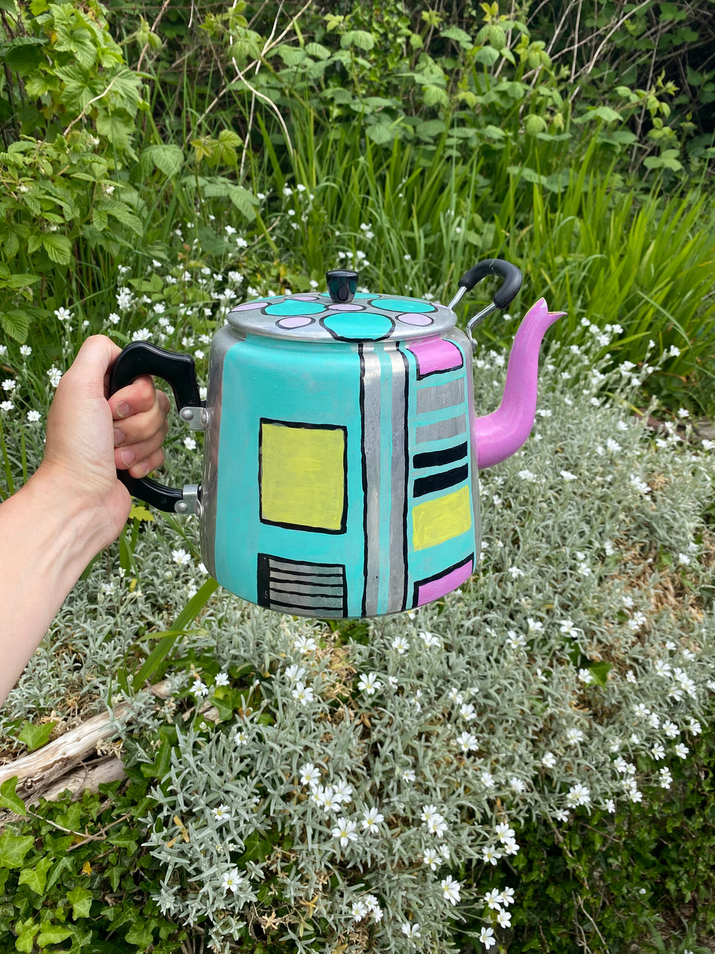 Stainless Steel Vintage Teapot Planter — Geometric Straights