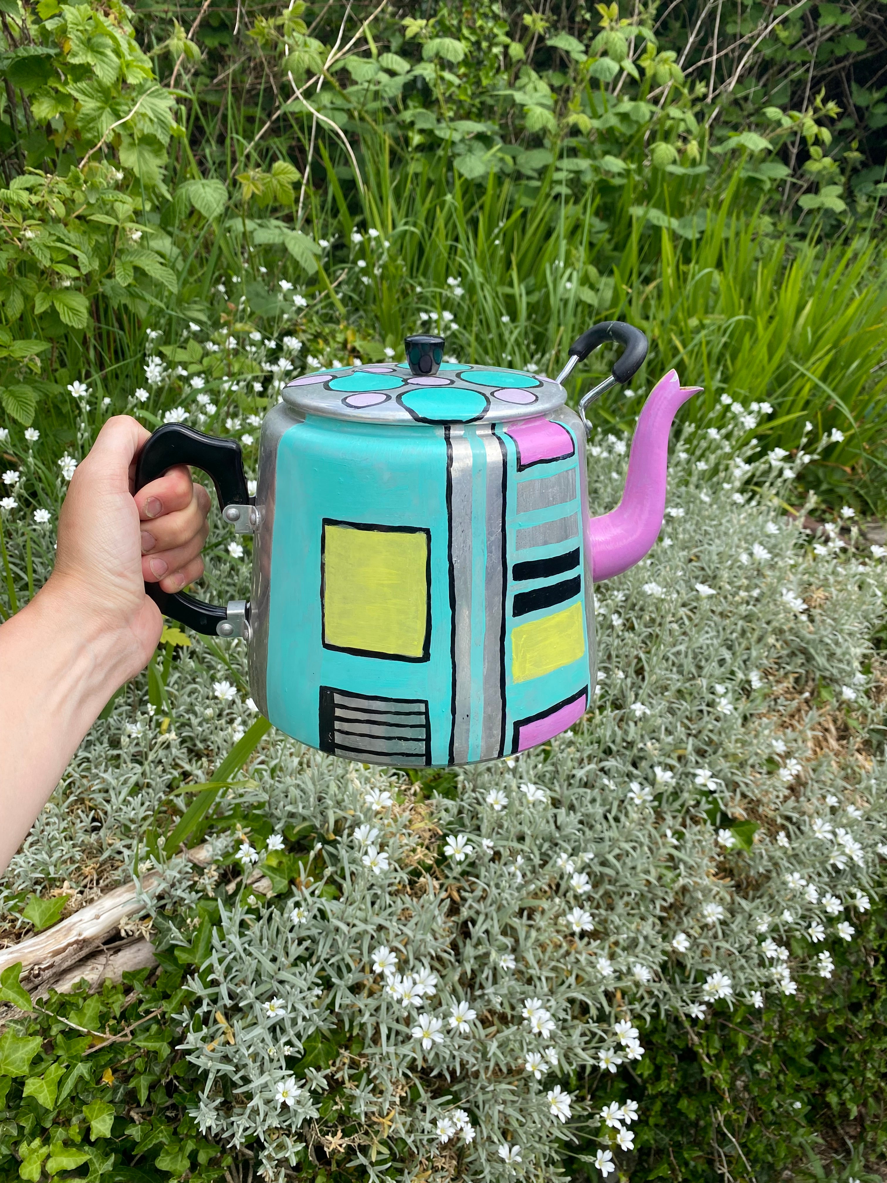 Stainless Steel Vintage Teapot Planter — Geometric Straights