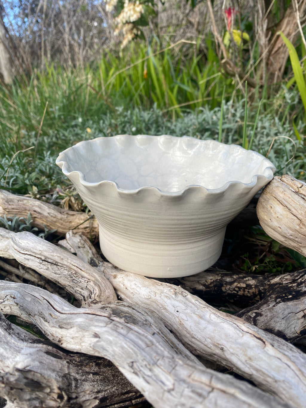 White frilly edge pot — a delicate, sustainable statement for your indoor garden