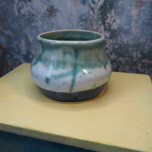 Dark Blue‑Green Opal Planter: Hand‑Thrown Ceramic Plant Holder