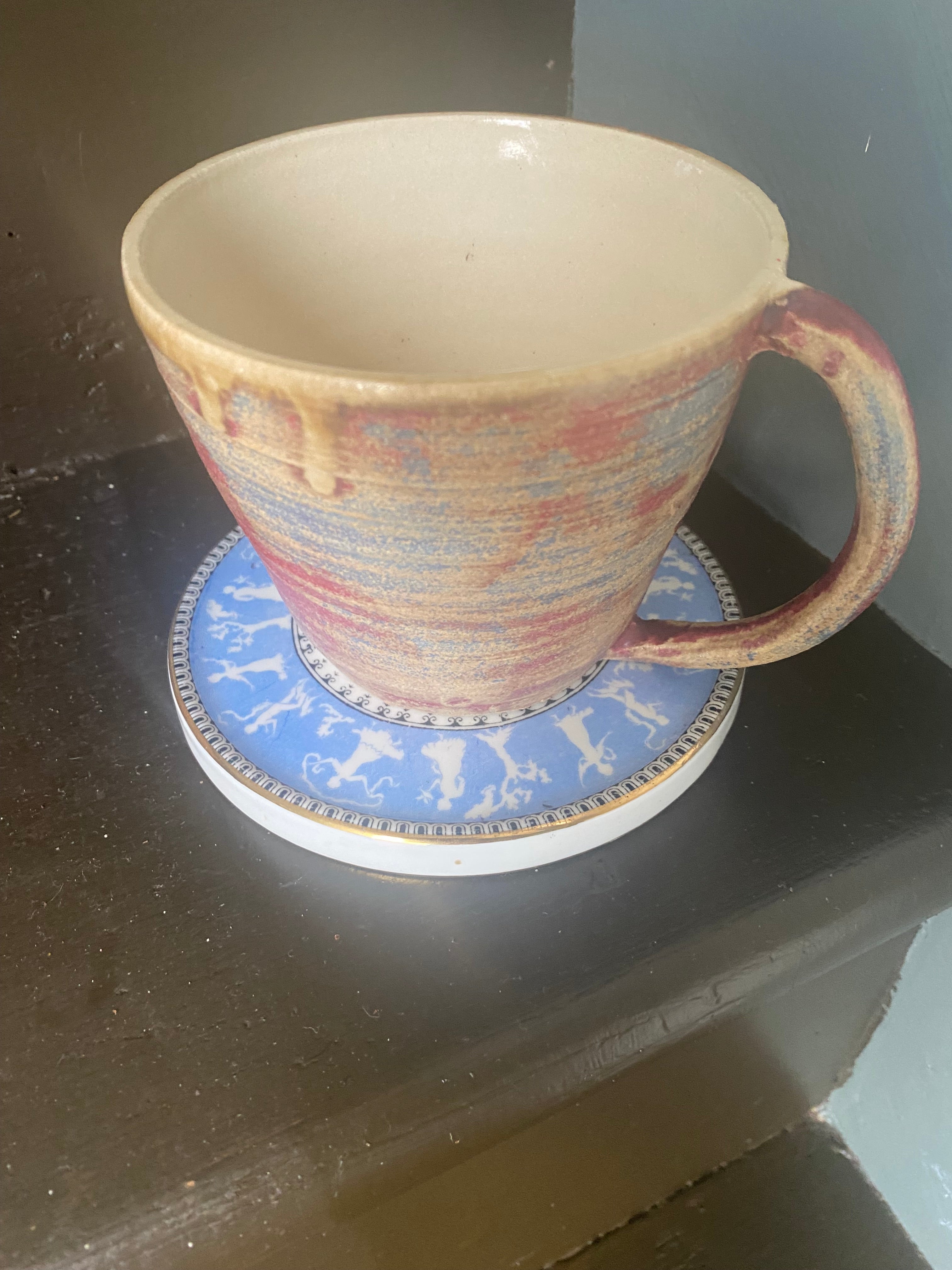 Crown Staffordshire Greek-Blue Coaster: Vintage Blue-and-White Greek Charm for Your Table