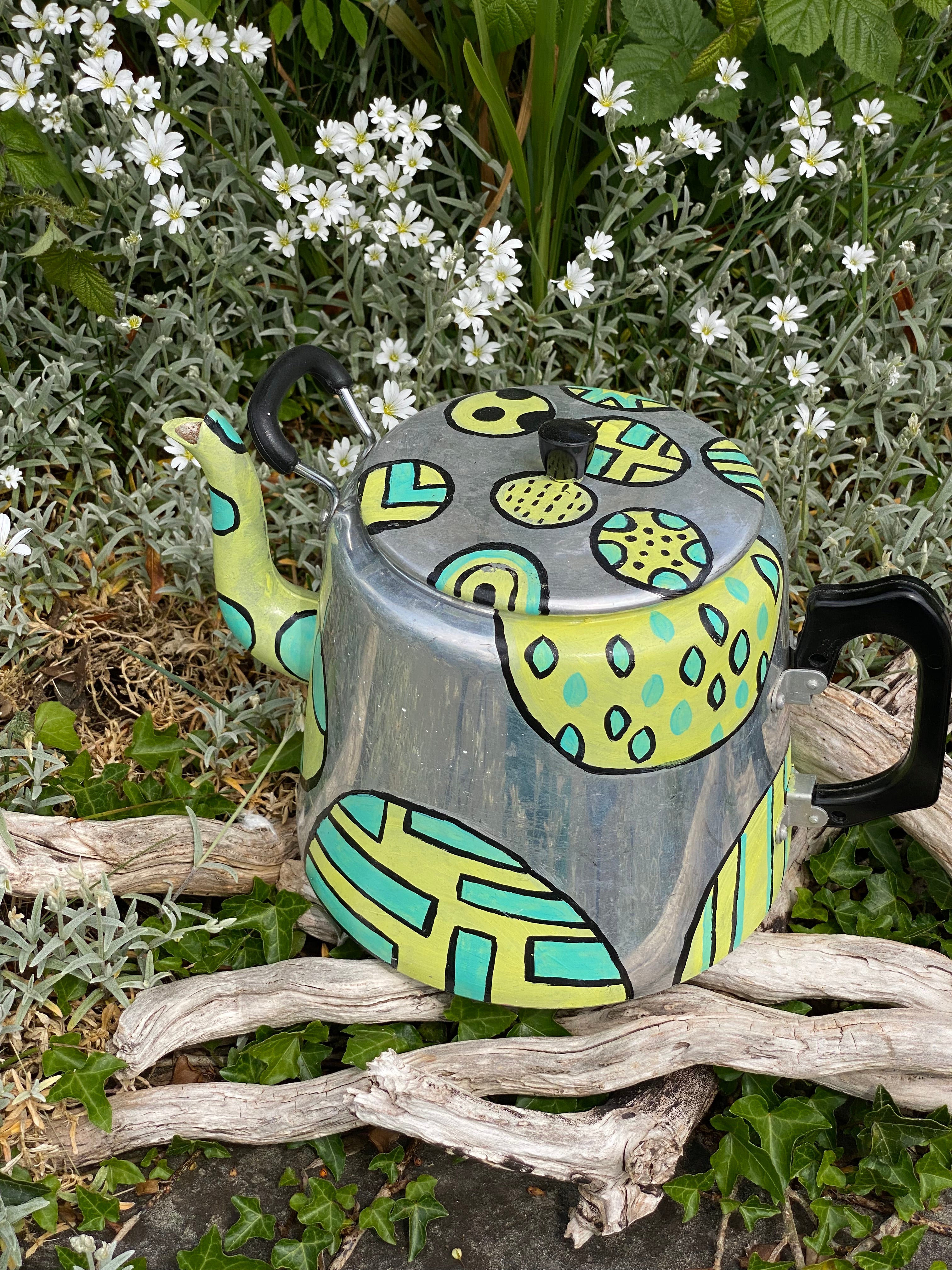 Geometric Curves: Stainless Steel Vintage Teapot Planter