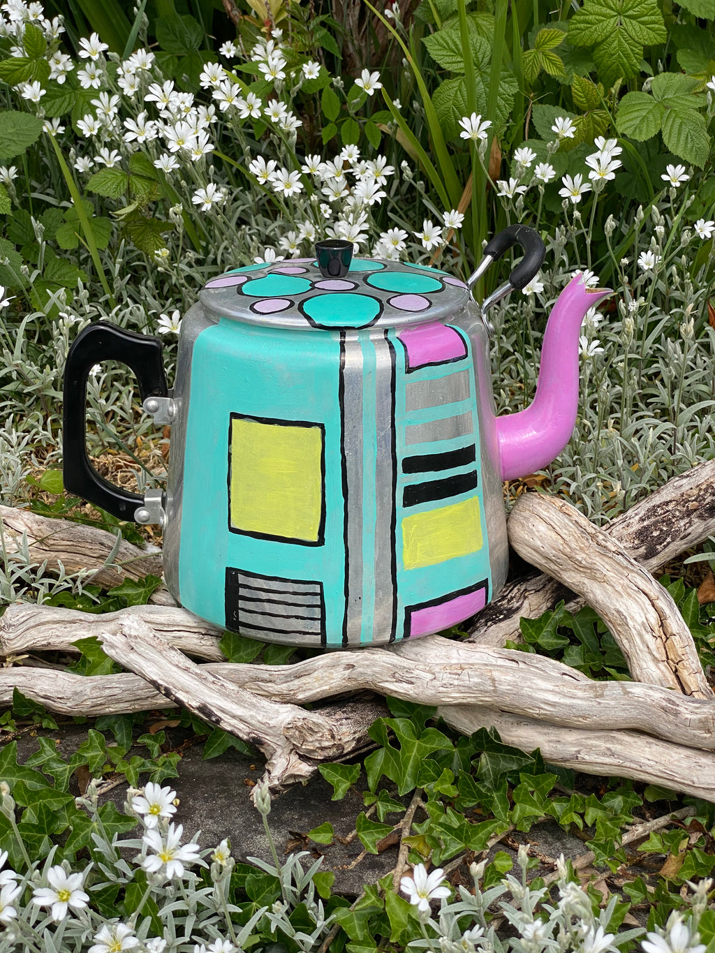 Stainless Steel Vintage Teapot Planter — Geometric Straights