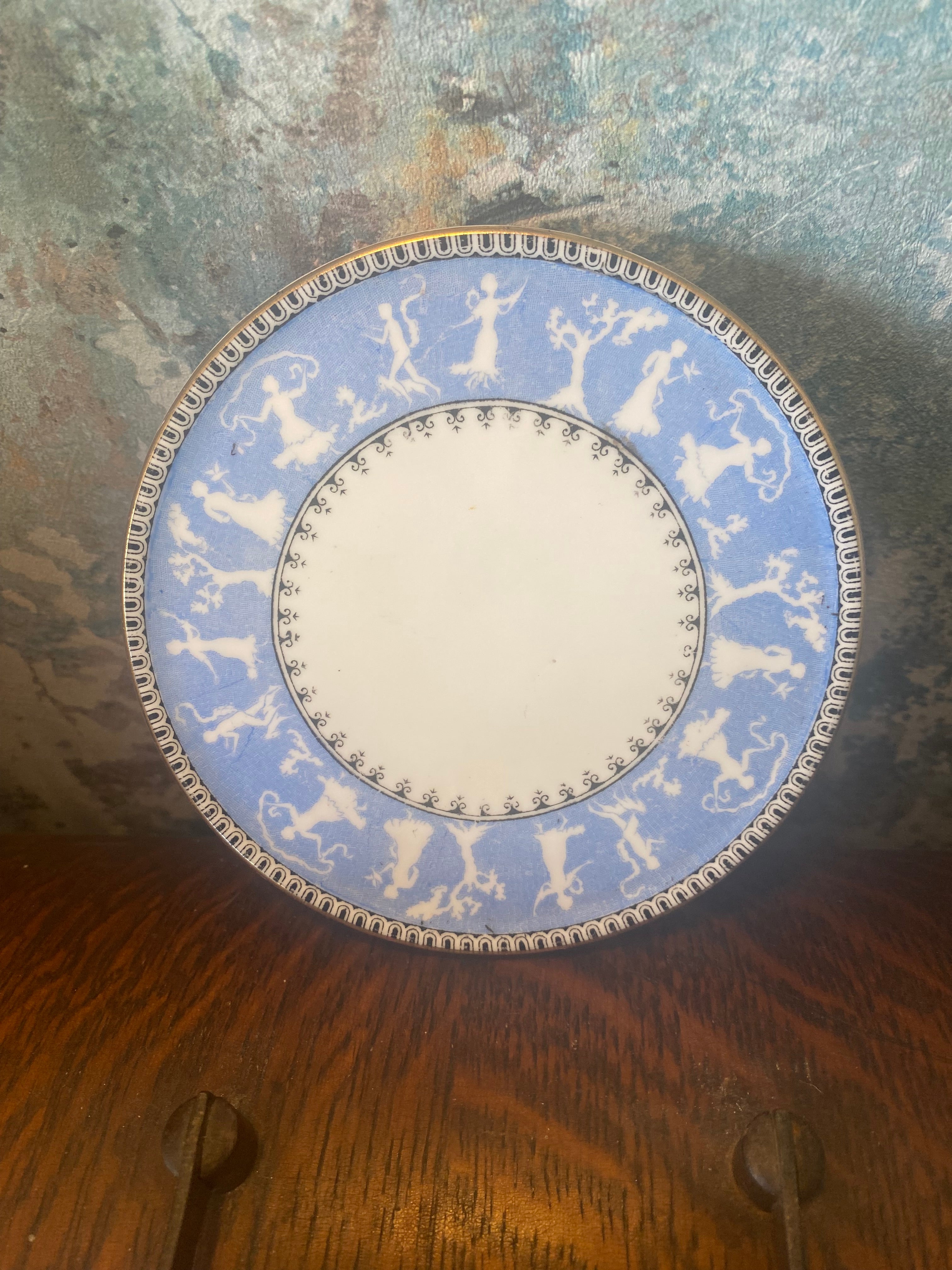Crown Staffordshire Greek-Blue Coaster: Vintage Blue-and-White Greek Charm for Your Table
