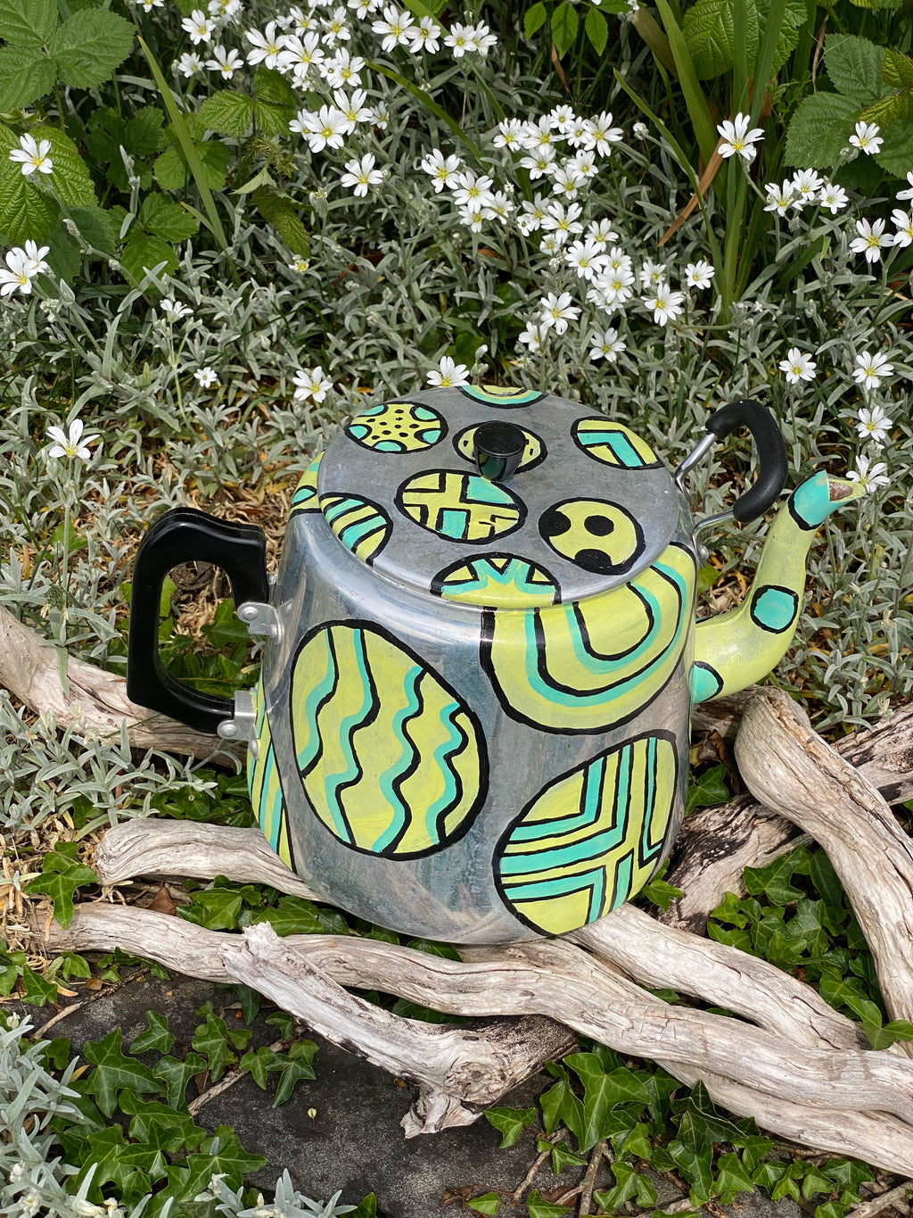 Geometric Curves: Stainless Steel Vintage Teapot Planter