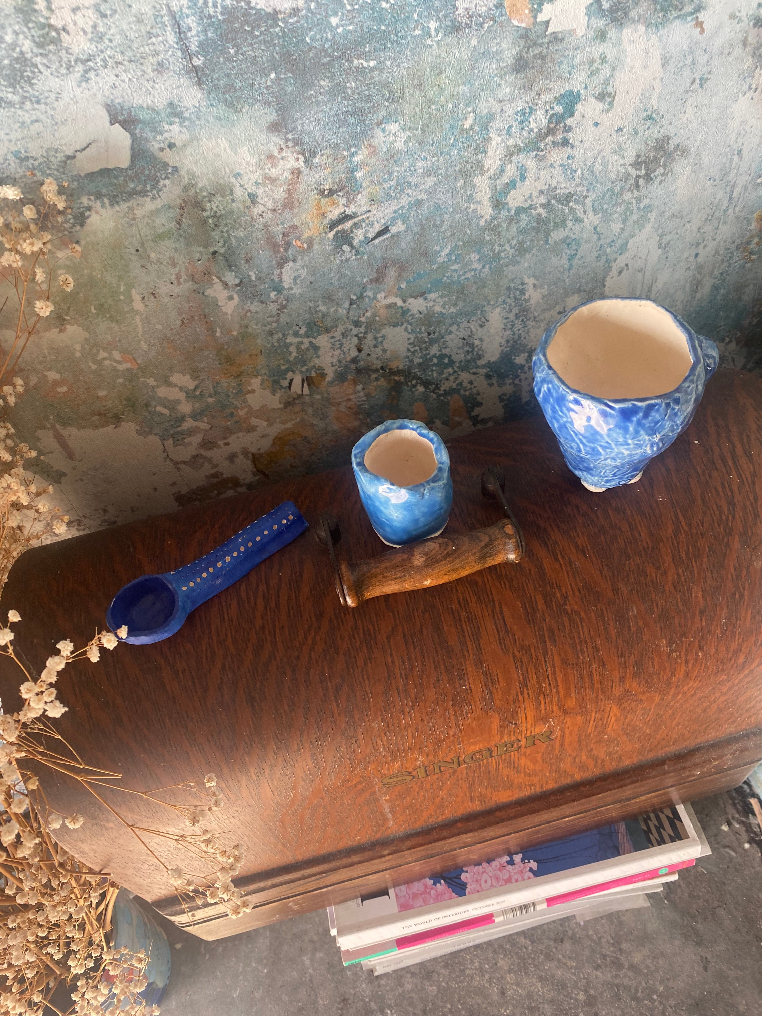 Whimsical Blue Ceremonial Coffee &amp; Tea Set — Tiny Joys in Stoneware