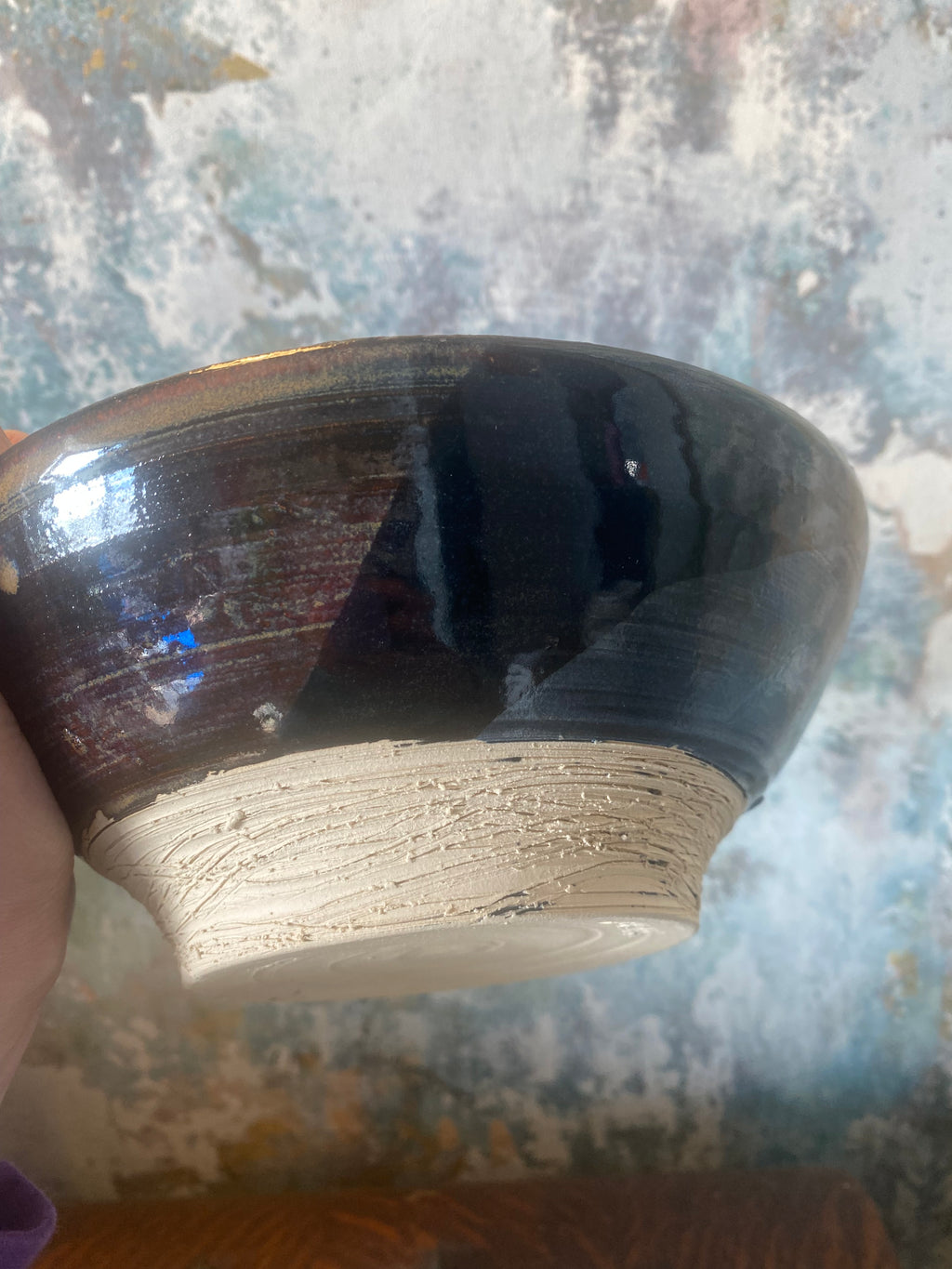 Small Display Bowl — Hand-Thrown Stoneware in Ocean Blue and Earthy Brown