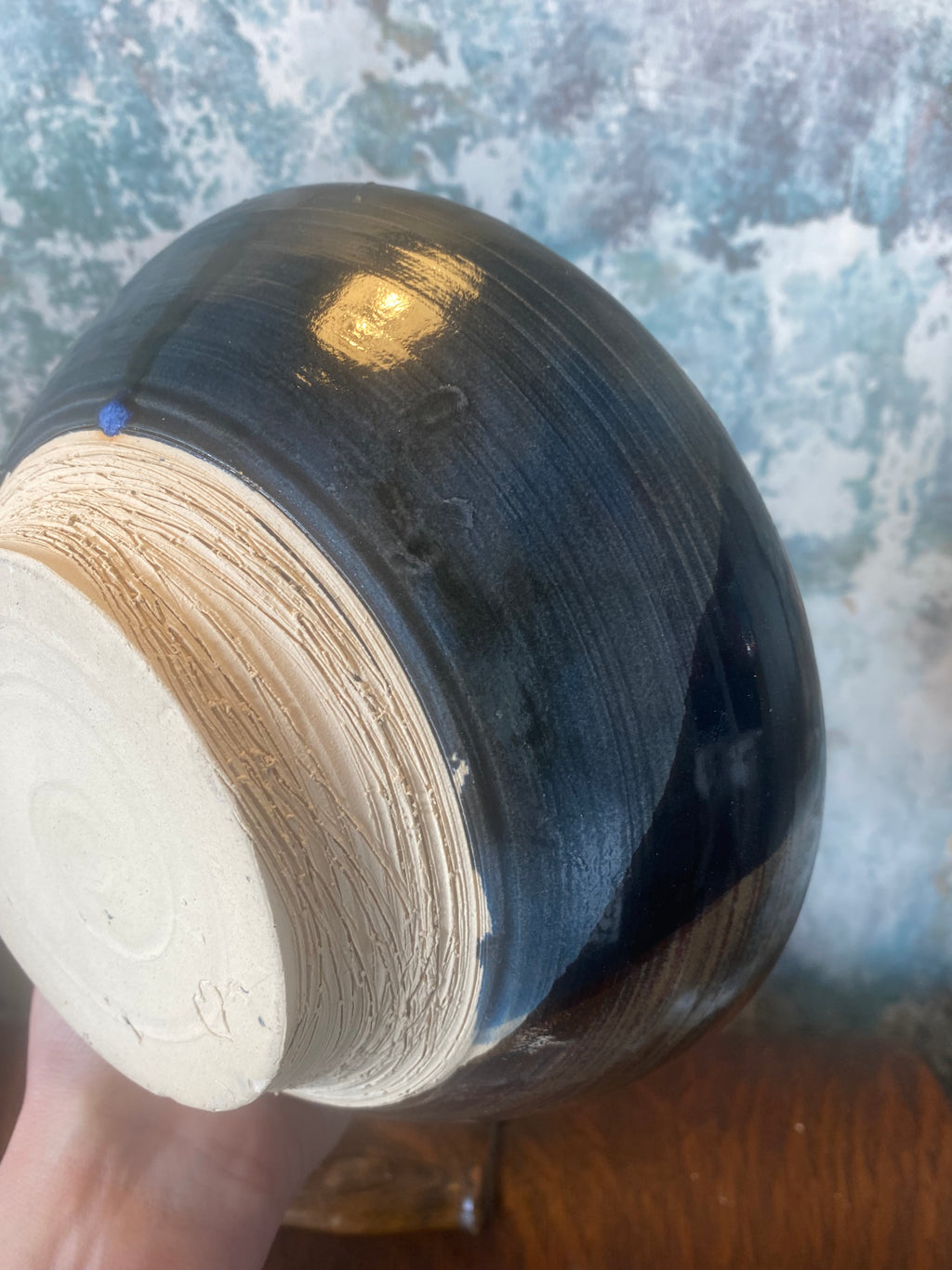 Small Display Bowl — Hand-Thrown Stoneware in Ocean Blue and Earthy Brown