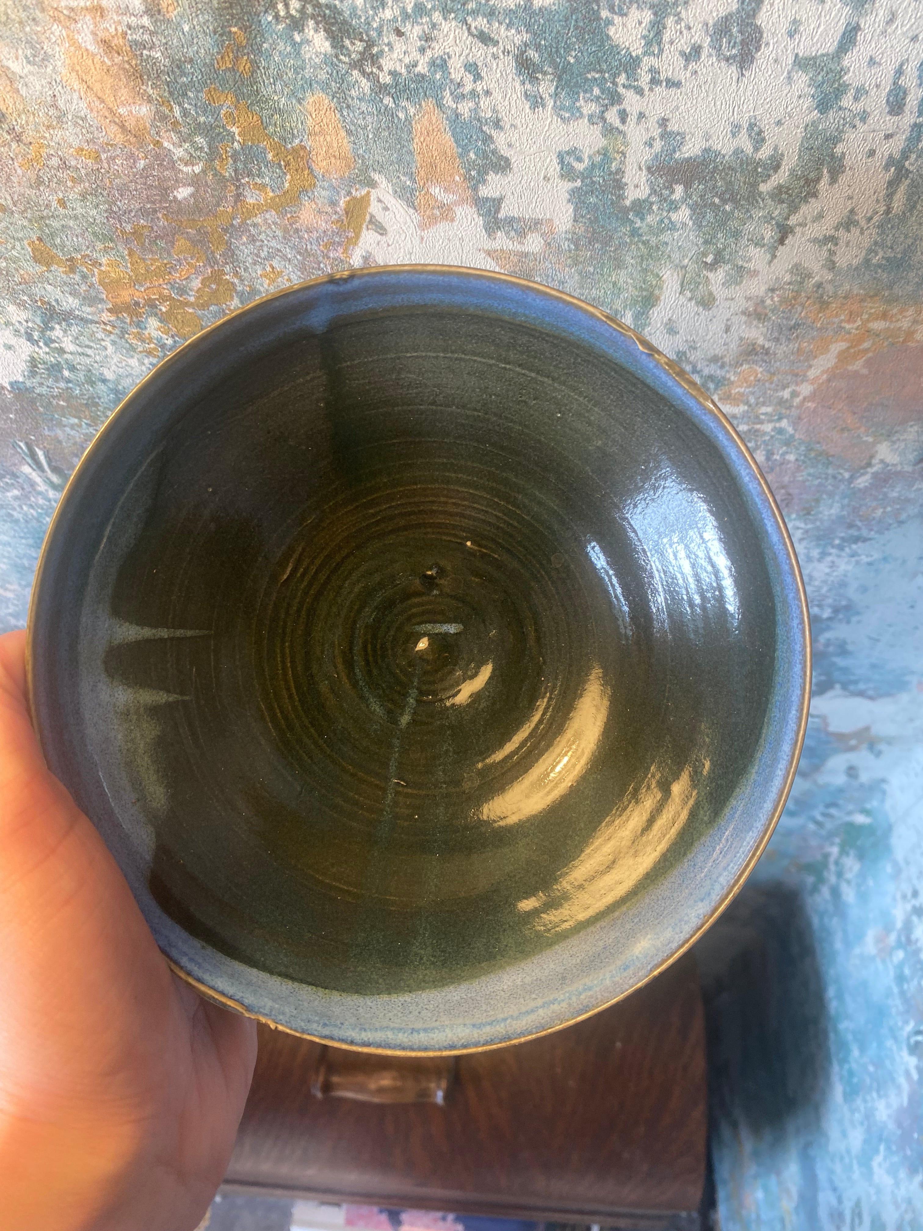 Small Display Bowl — Hand-Thrown Stoneware in Ocean Blue and Earthy Brown