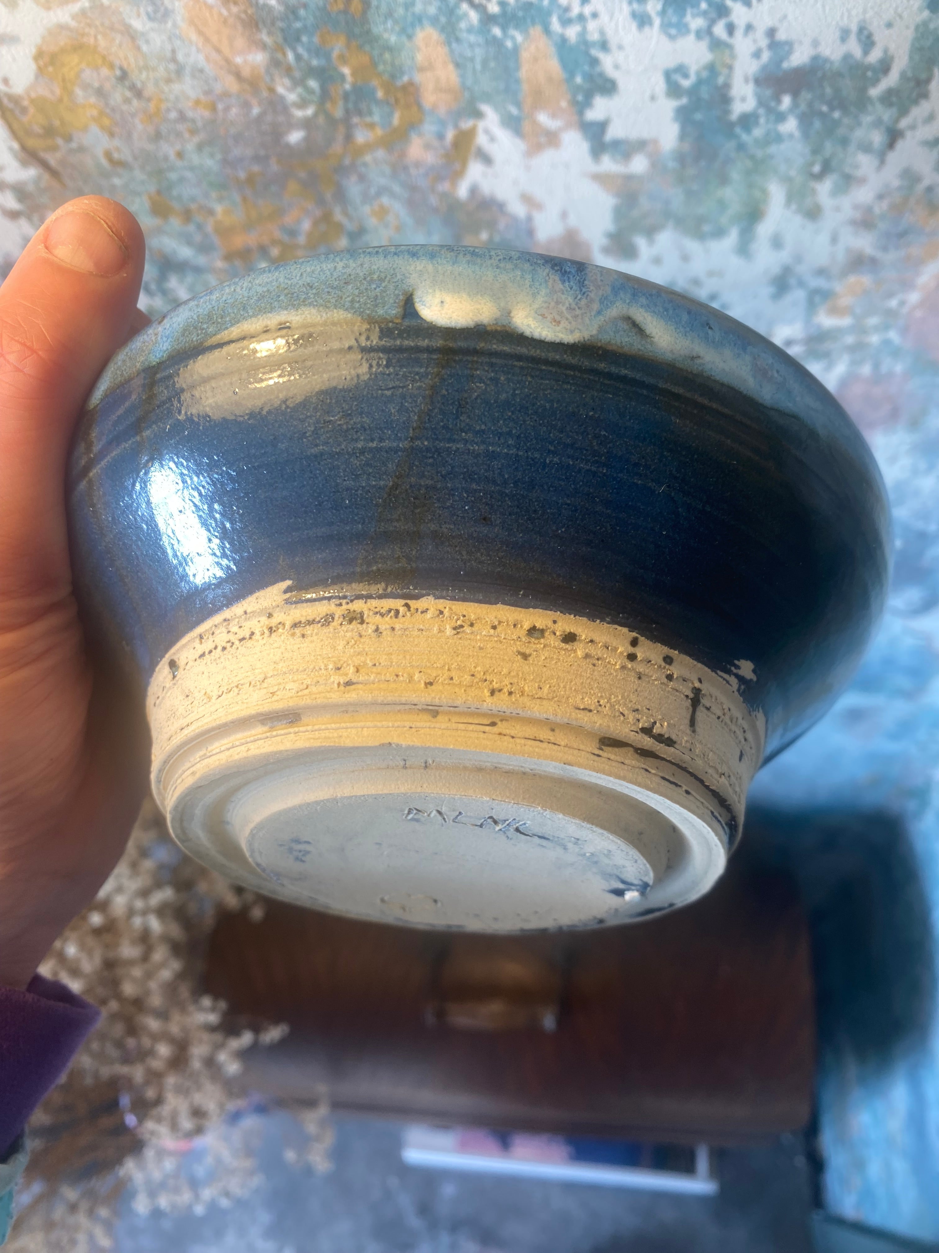 Small Display Bowl — Hand-Thrown Stoneware in Ocean Blue and Earthy Brown