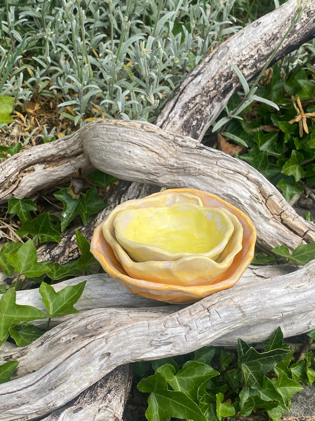 Sunshine Stacks: three mini yellow bowls for dipping, display and delight