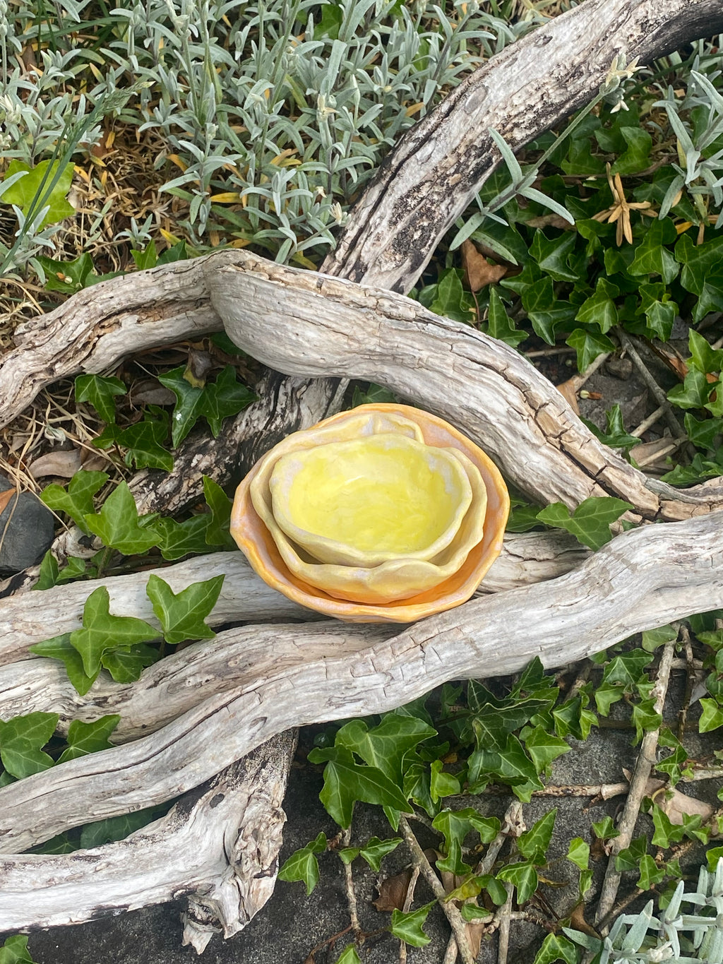 Sunshine Stacks: three mini yellow bowls for dipping, display and delight